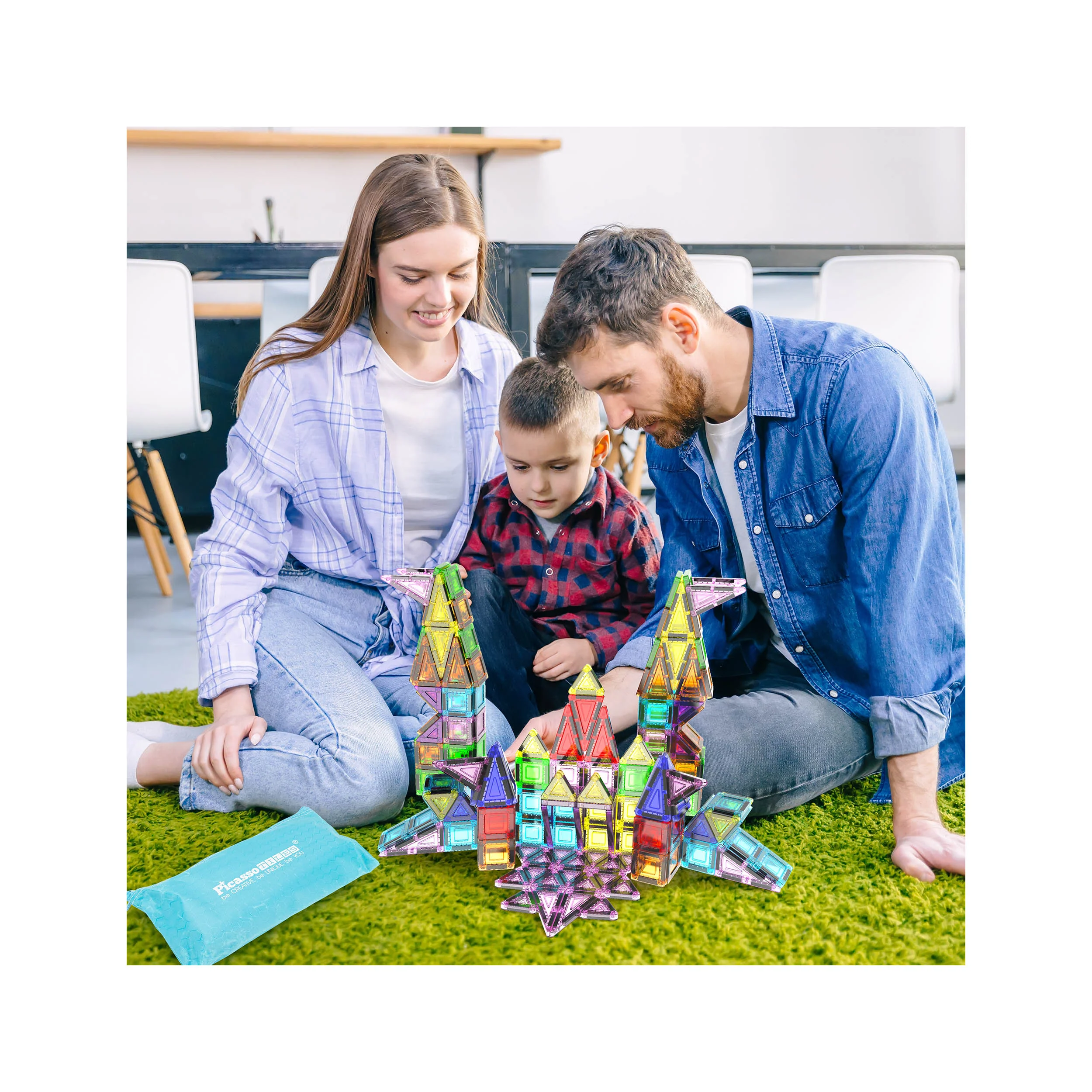 PicassoTiles Nano Magnetic Tiles Travel Set (65 Pieces) with Zipper Bag - Image 2