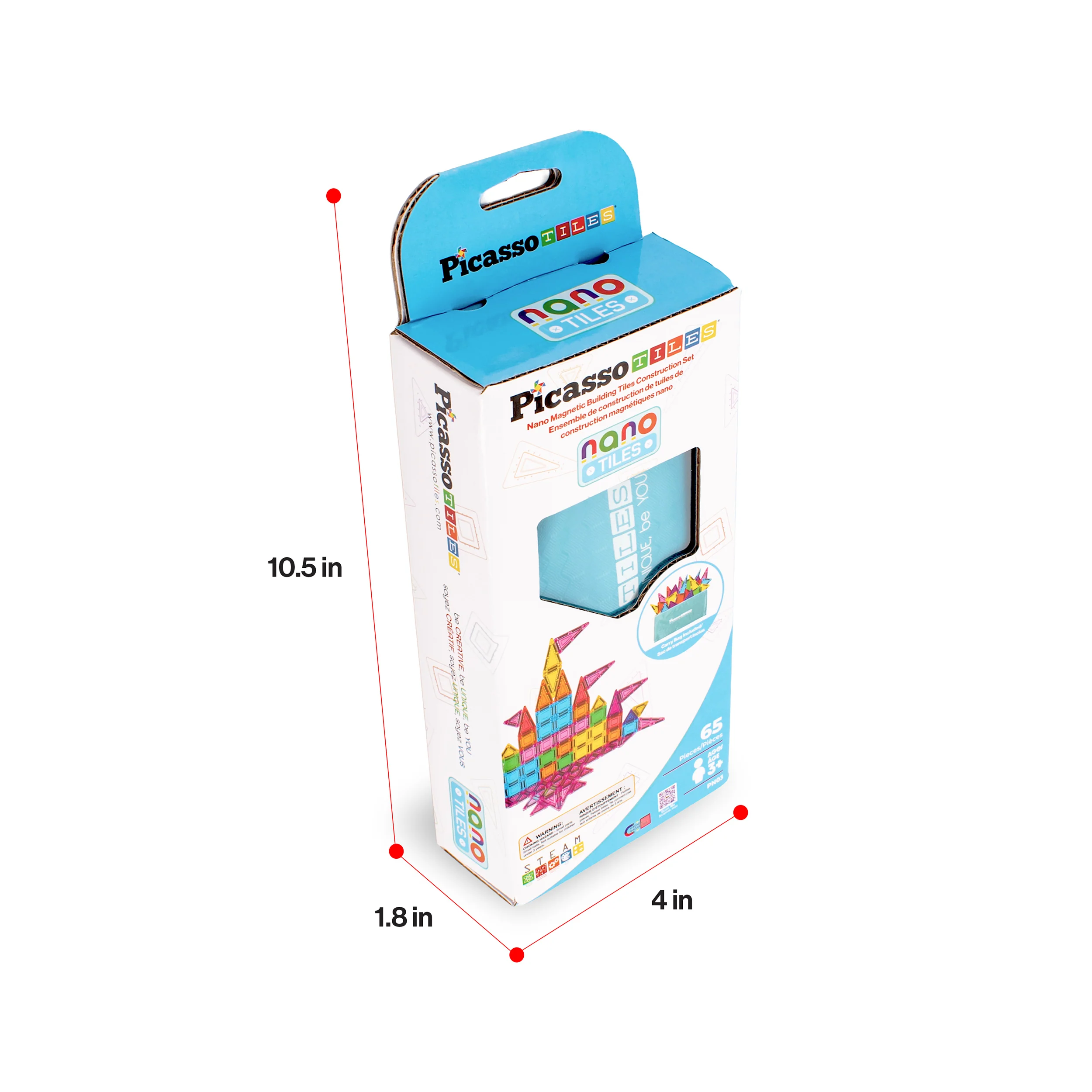 PicassoTiles Nano Magnetic Tiles Travel Set (65 Pieces) with Zipper Bag - Image 9