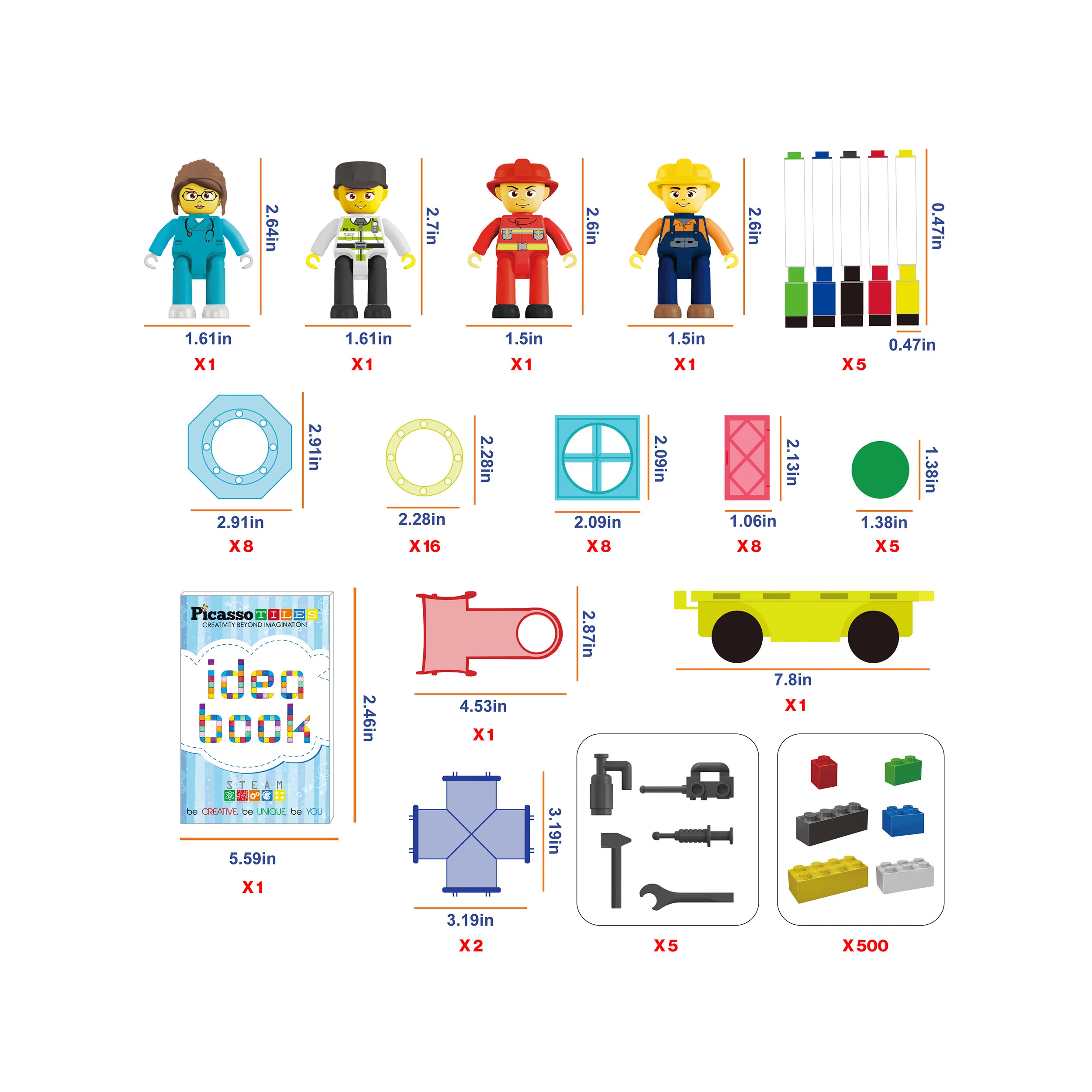PicassoTiles Magnetic Tiles, Bricks & Marble Run Mega Set with Storage Bin (700 Pieces) - Image 4