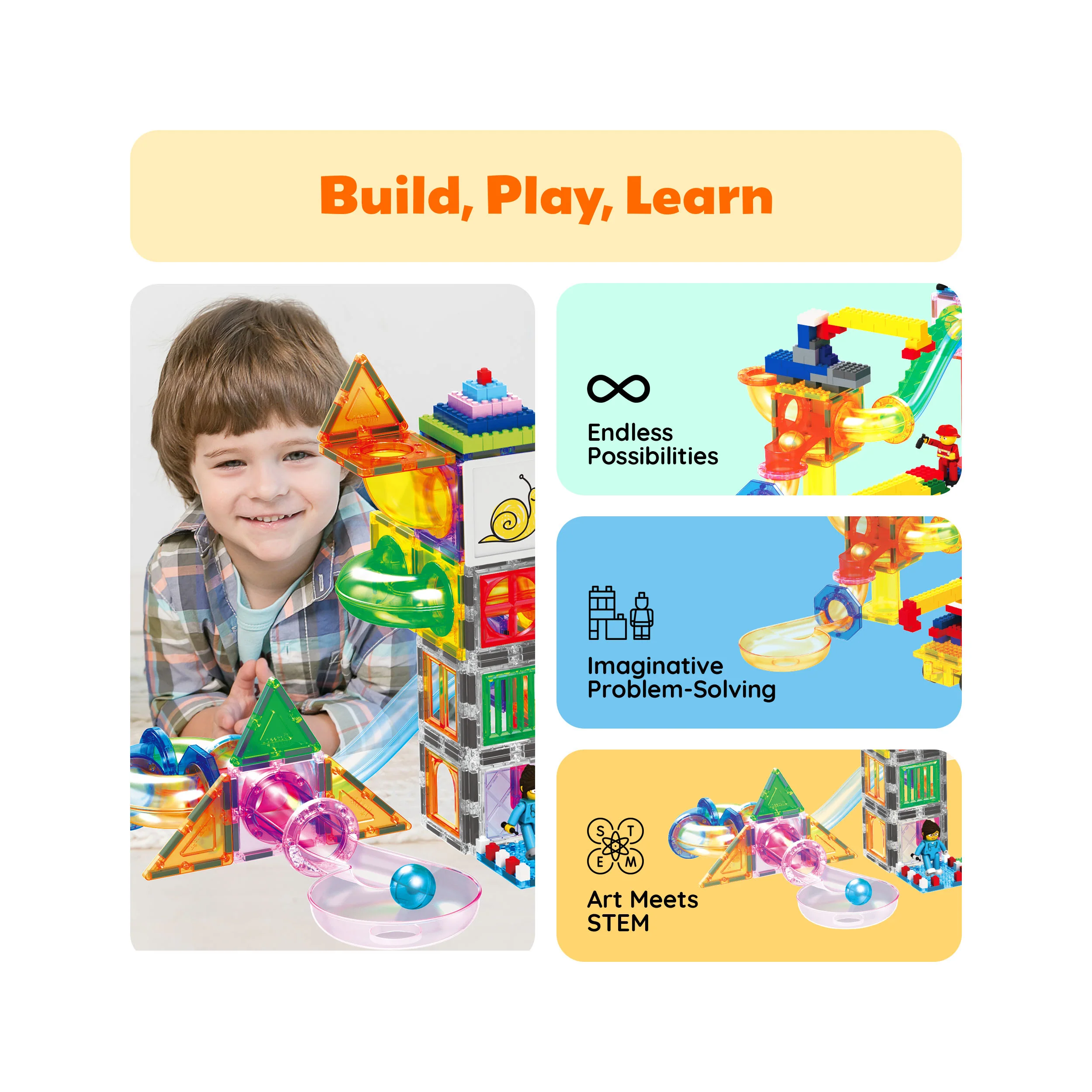 PicassoTiles Magnetic Tiles, Bricks & Marble Run Mega Set with Storage Bin (700 Pieces) - Image 5