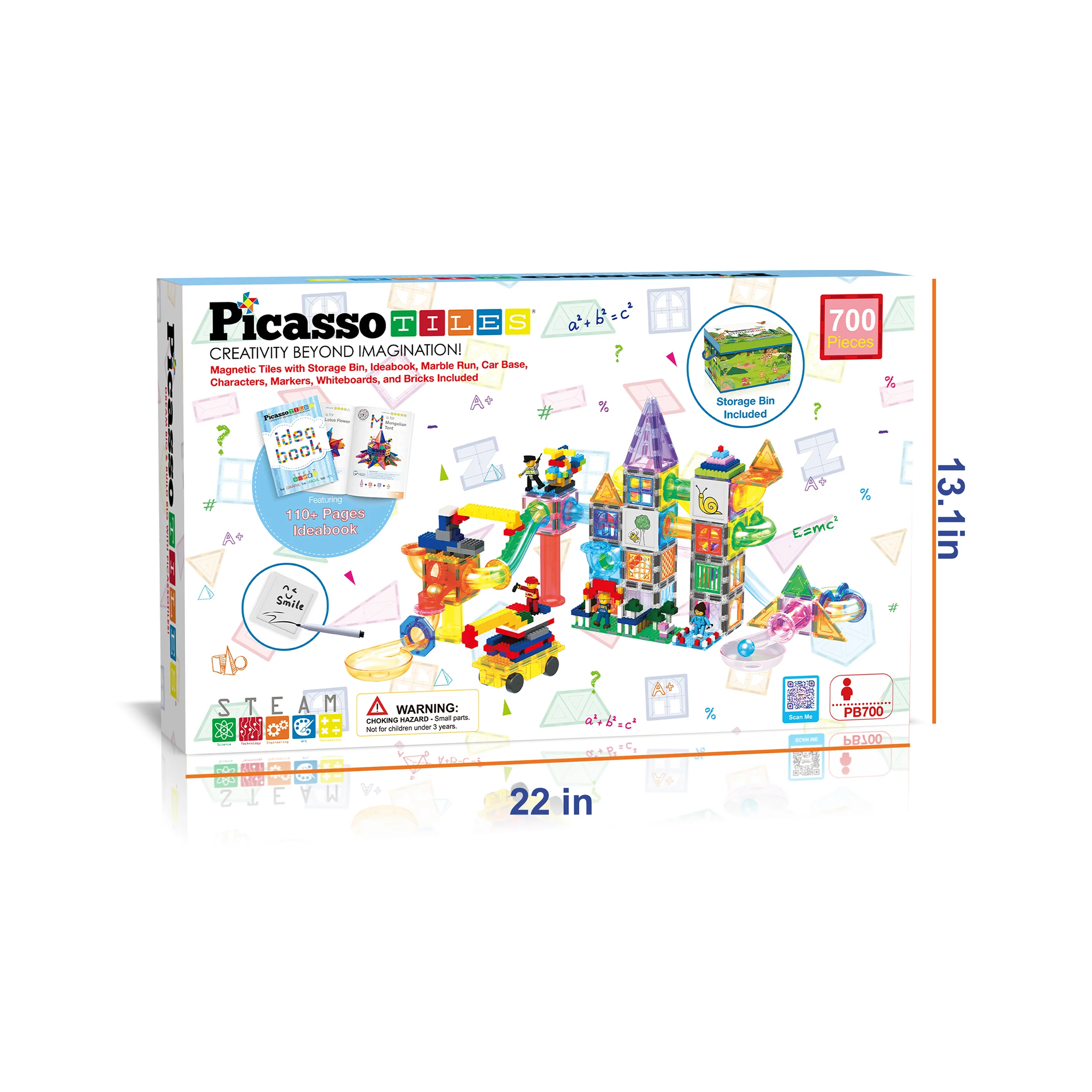 PicassoTiles Magnetic Tiles, Bricks & Marble Run Mega Set with Storage Bin (700 Pieces) - Image 9
