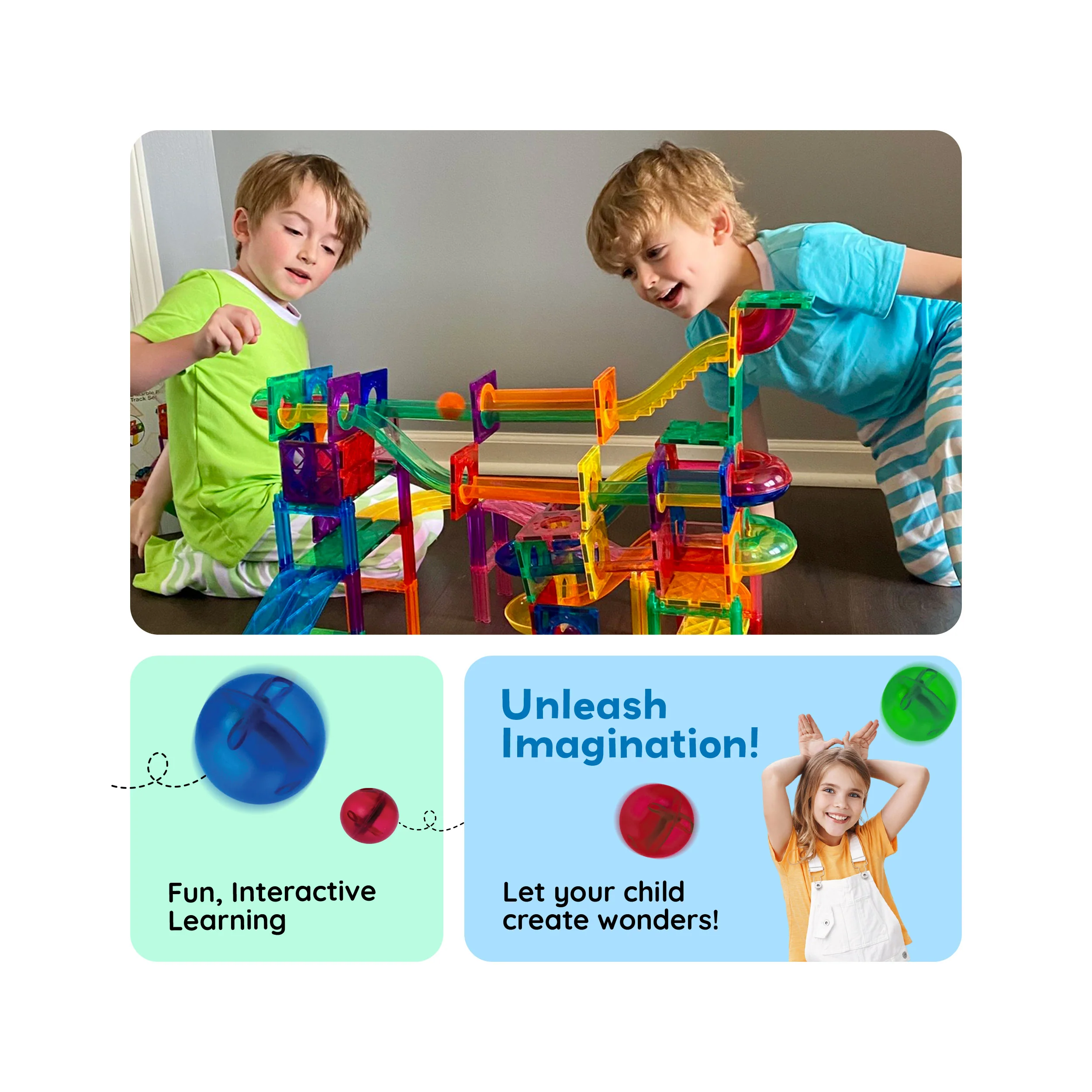 PicassoTiles 70pc Magnetic Tile Marble Run Building Playset - Image 3