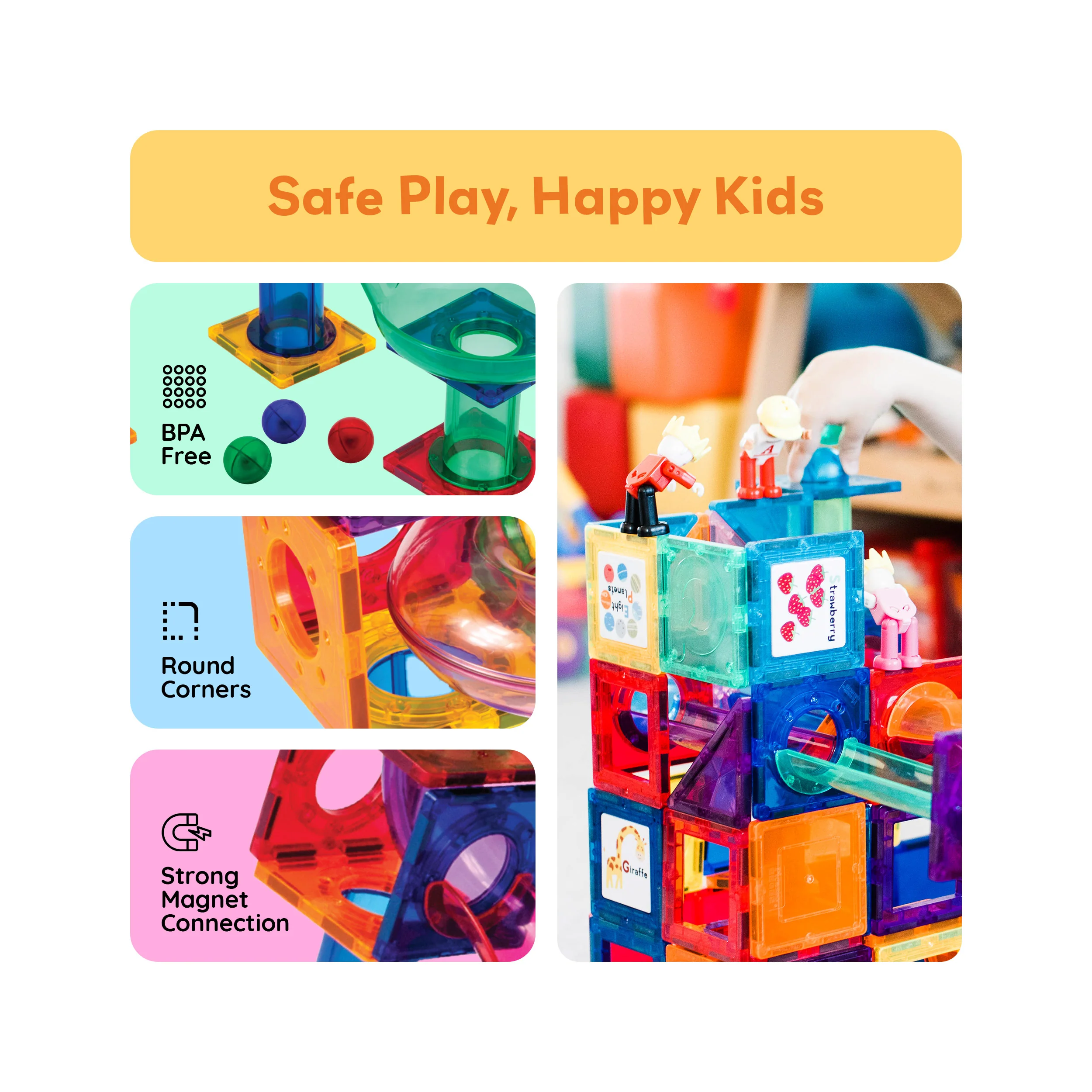 PicassoTiles 70pc Magnetic Tile Marble Run Building Playset - Image 4