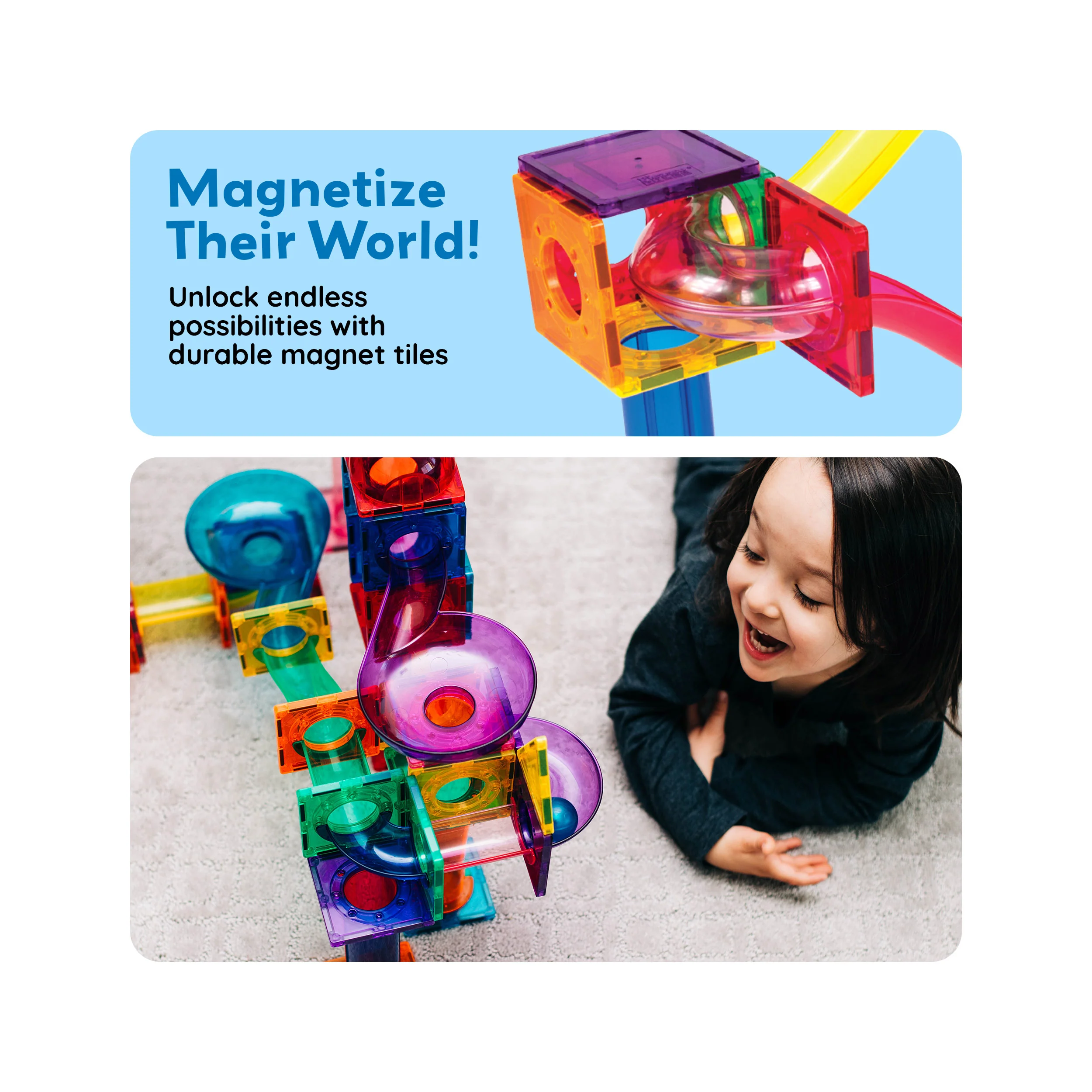 PicassoTiles 70pc Magnetic Tile Marble Run Building Playset - Image 5