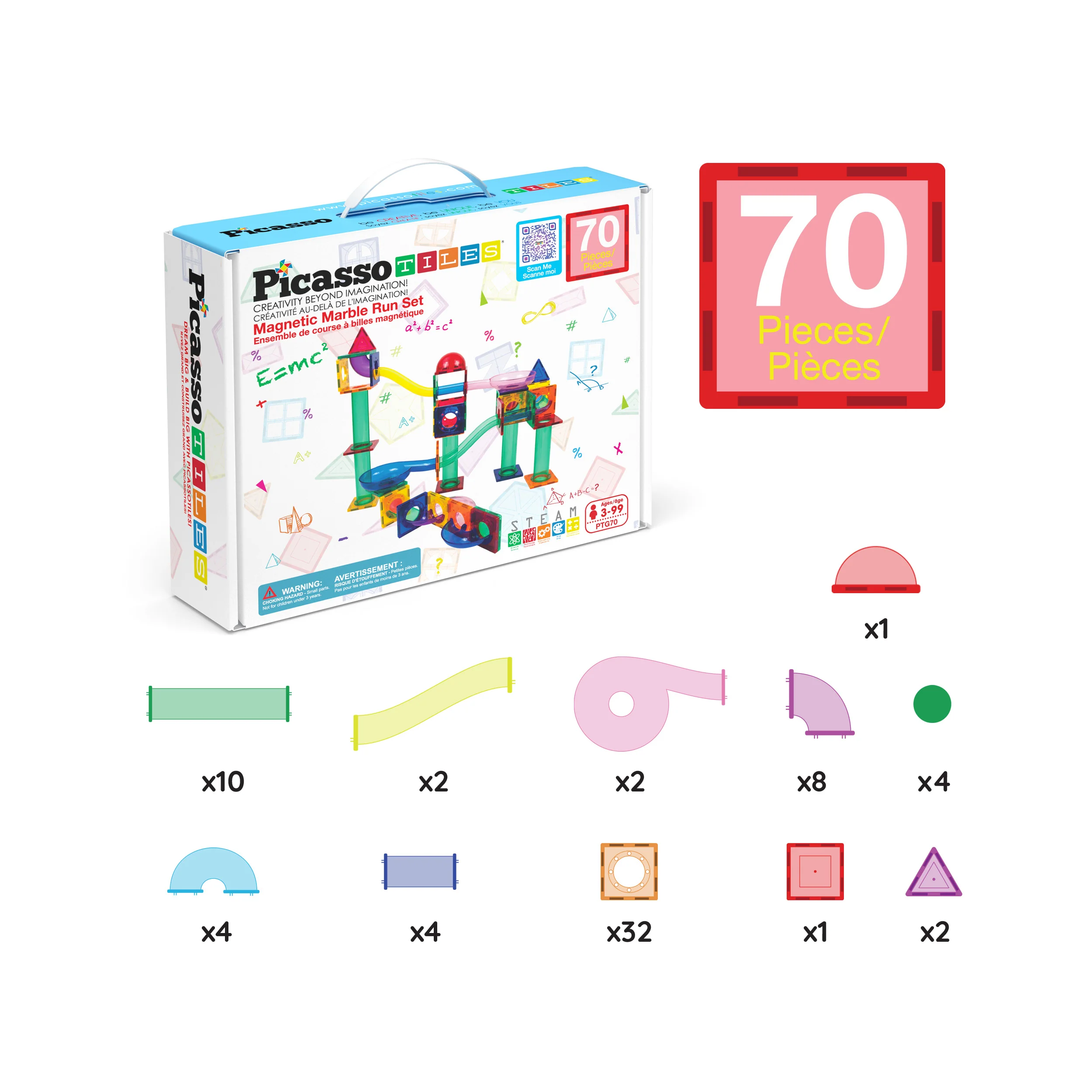 PicassoTiles 70pc Magnetic Tile Marble Run Building Playset - Image 6