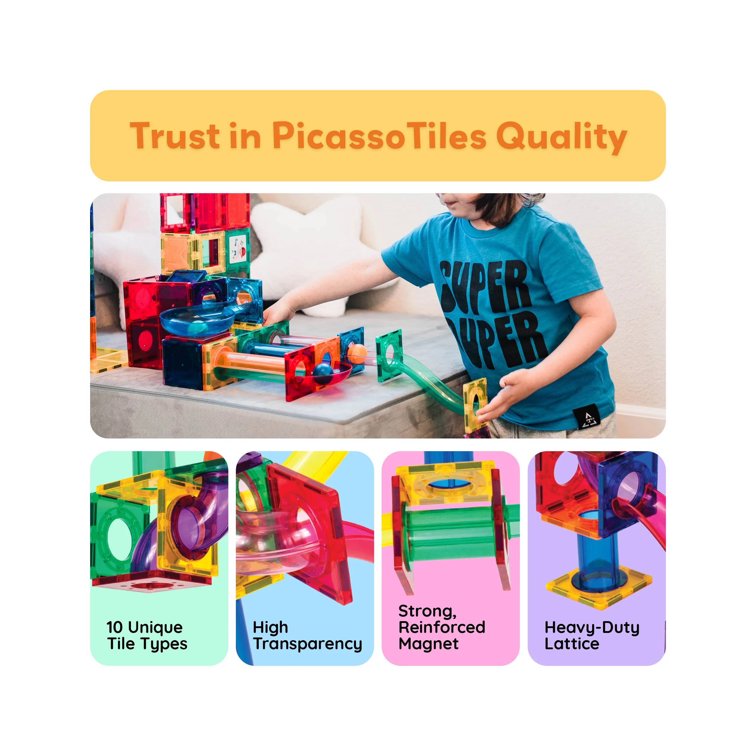PicassoTiles 70pc Magnetic Tile Marble Run Building Playset - Image 7