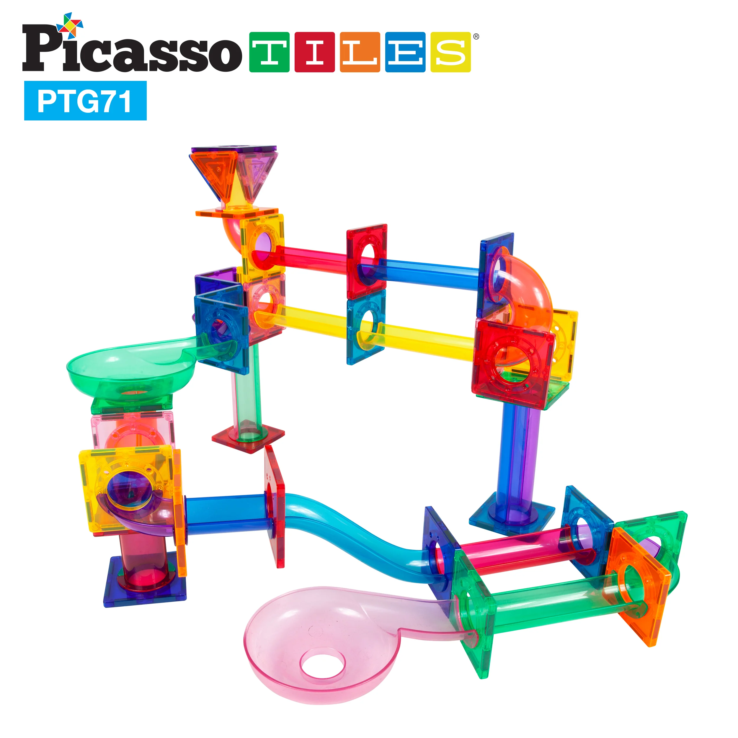 PicassoTiles 71pc Marble Run Building Blocks Connecting Set - Image 3