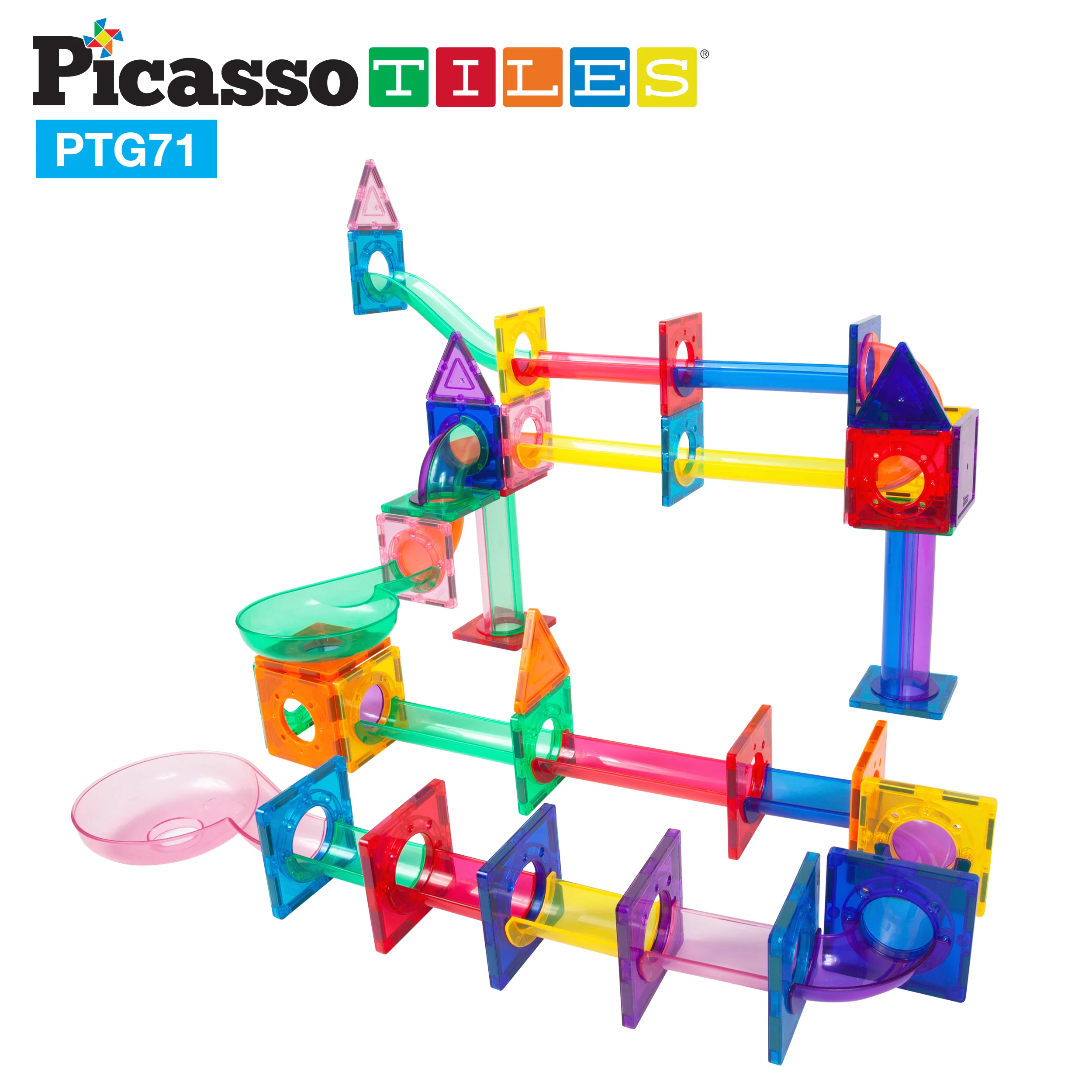 PicassoTiles 71pc Marble Run Building Blocks Connecting Set - Image 4