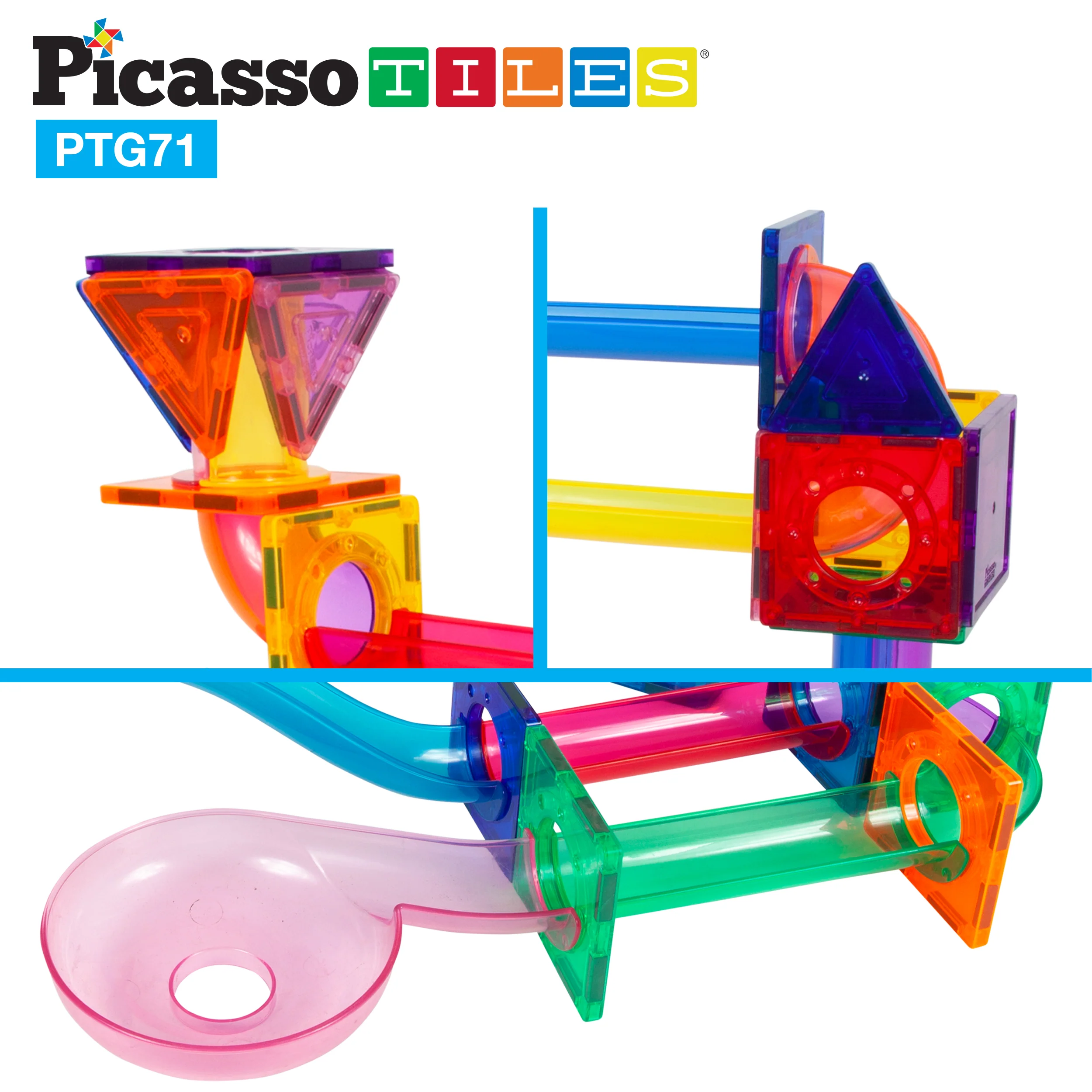 PicassoTiles 71pc Marble Run Building Blocks Connecting Set - Image 5
