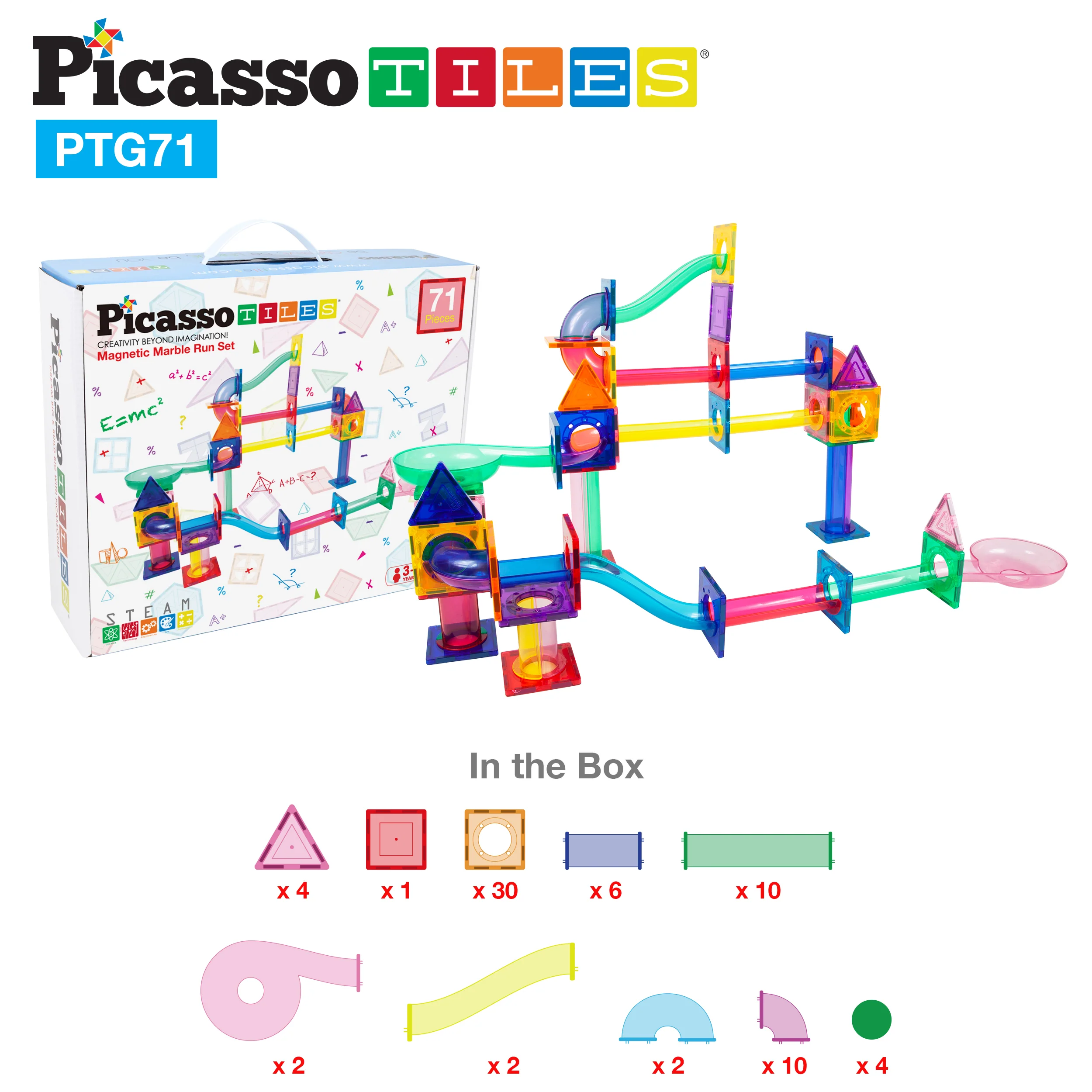 PicassoTiles 71pc Marble Run Building Blocks Connecting Set - Image 7