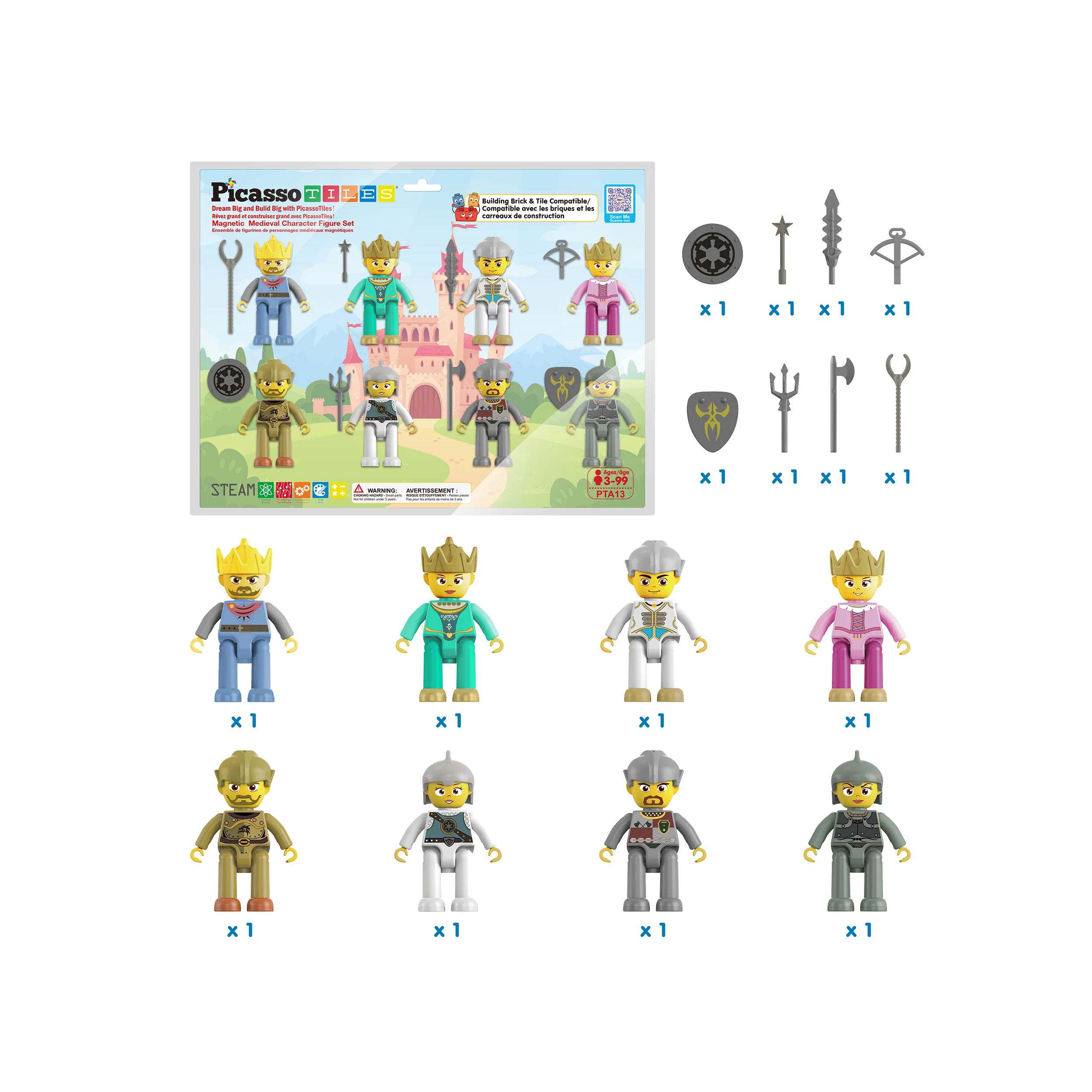 PicassoTiles Medieval King and Knights Magnet Tile Character Figure Set - Image 3