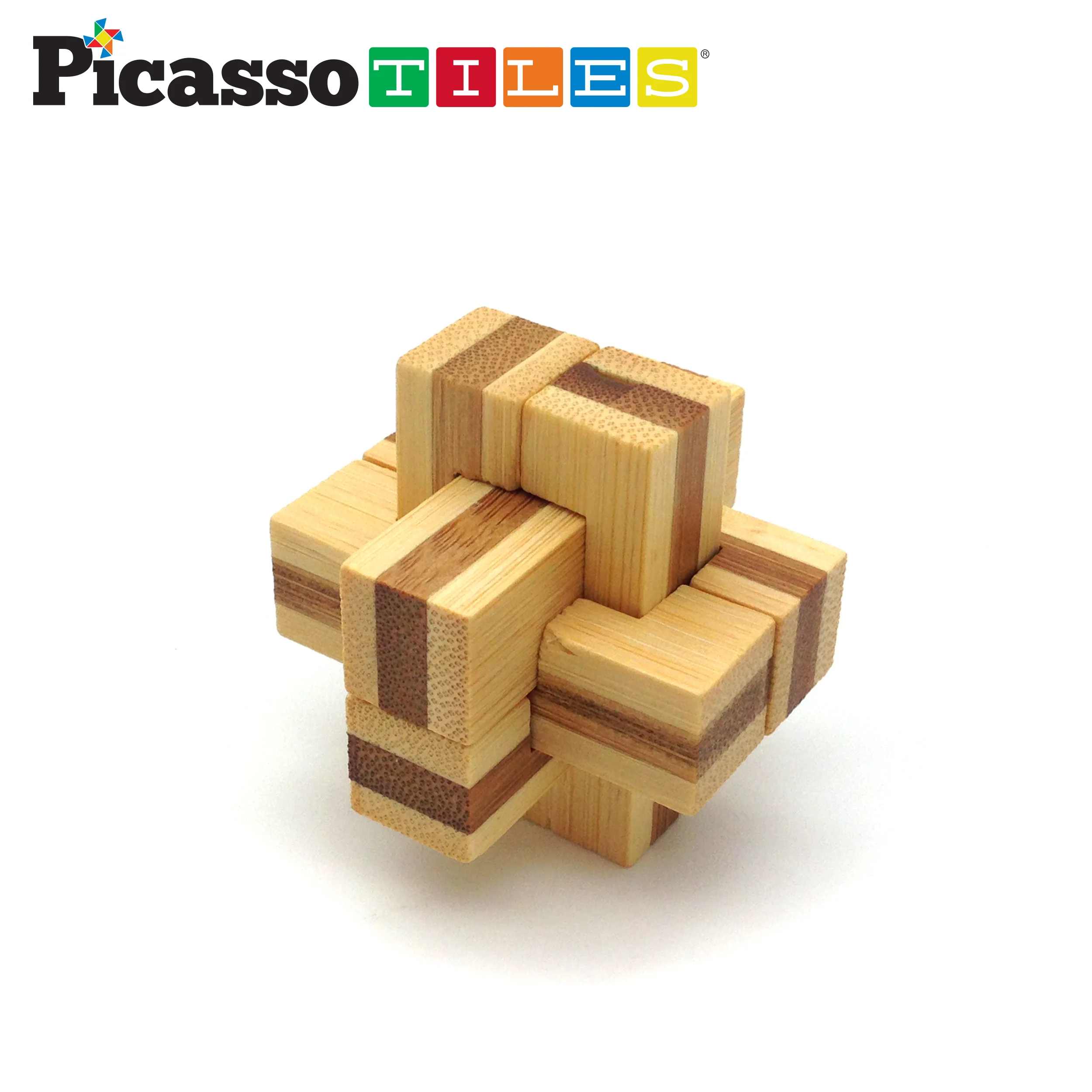 PicassoTiles 8 Style Wooden Burr Puzzle Cube, Ball and Barrels - Image 4