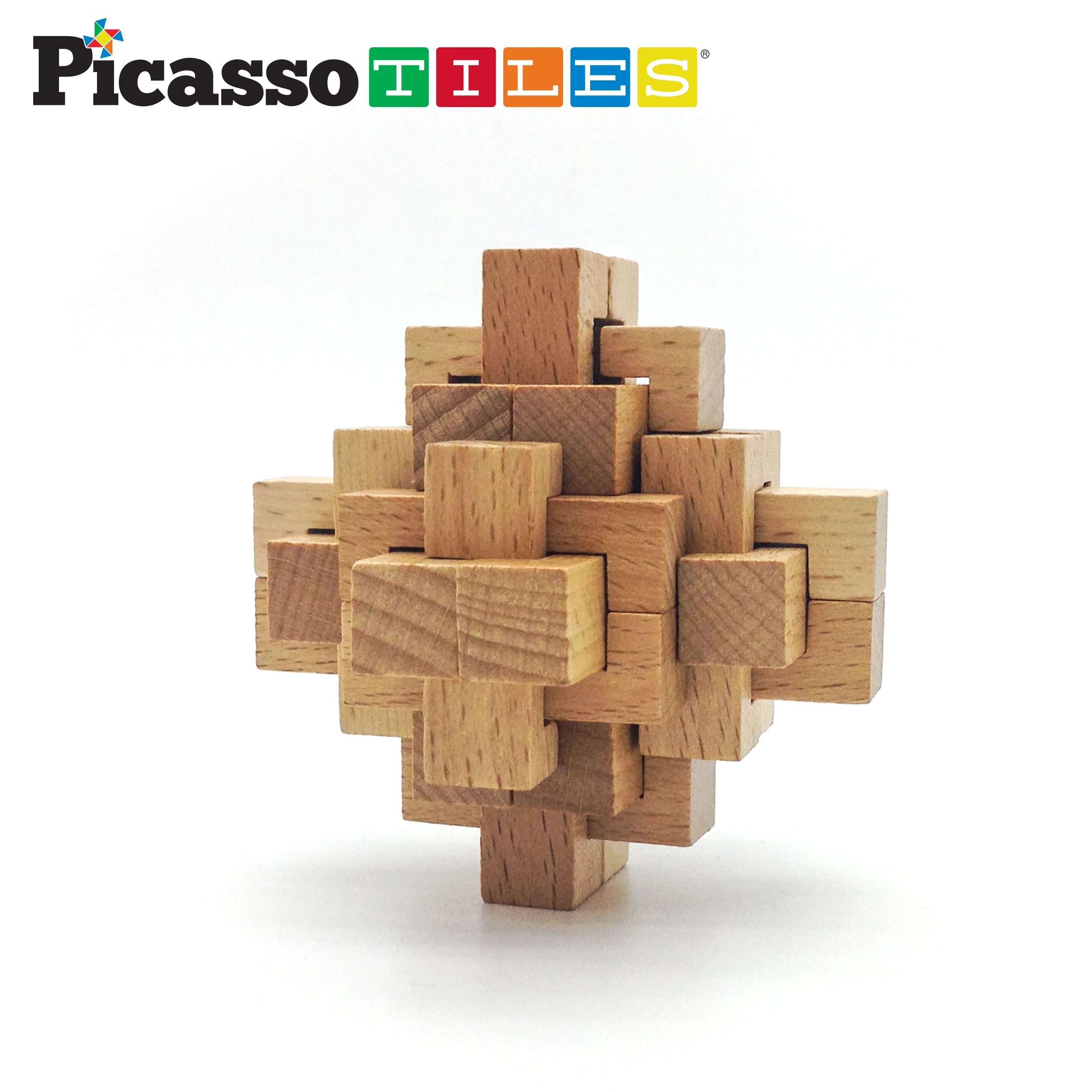 PicassoTiles 8 Style Wooden Burr Puzzle Cube, Ball and Barrels - Image 5