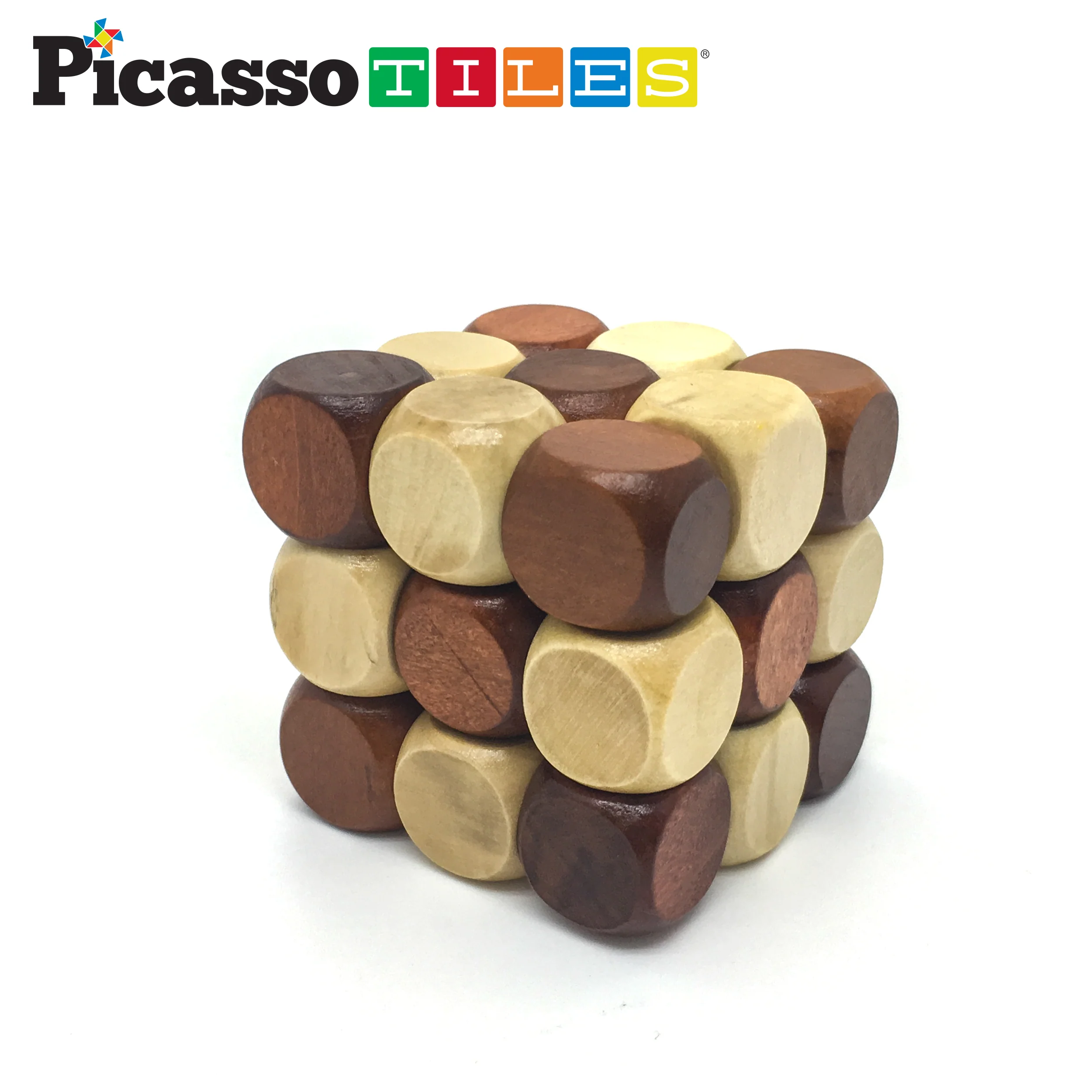 PicassoTiles 8 Style Wooden Burr Puzzle Cube, Ball and Barrels - Image 6