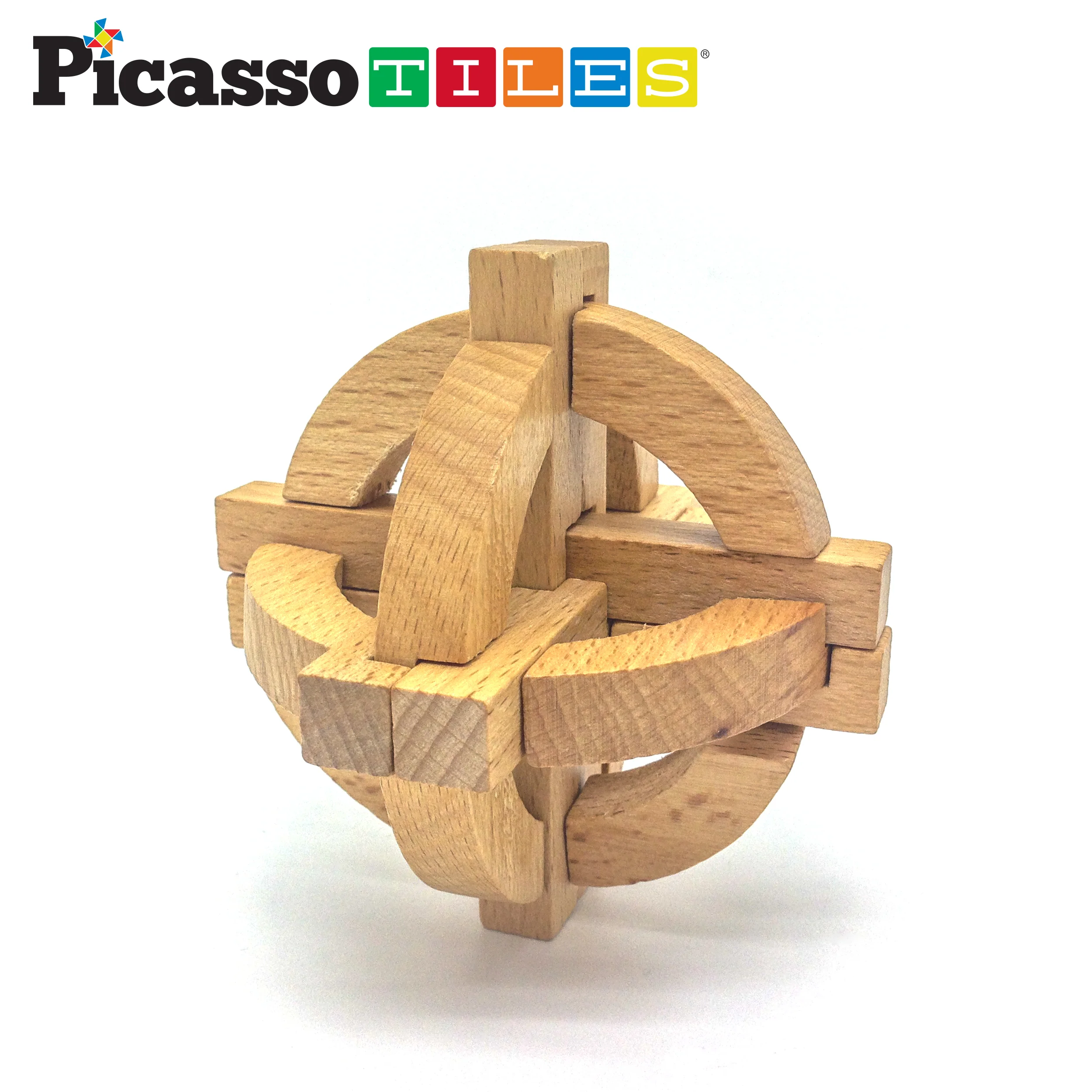 PicassoTiles 8 Style Wooden Burr Puzzle Cube, Ball and Barrels - Image 8