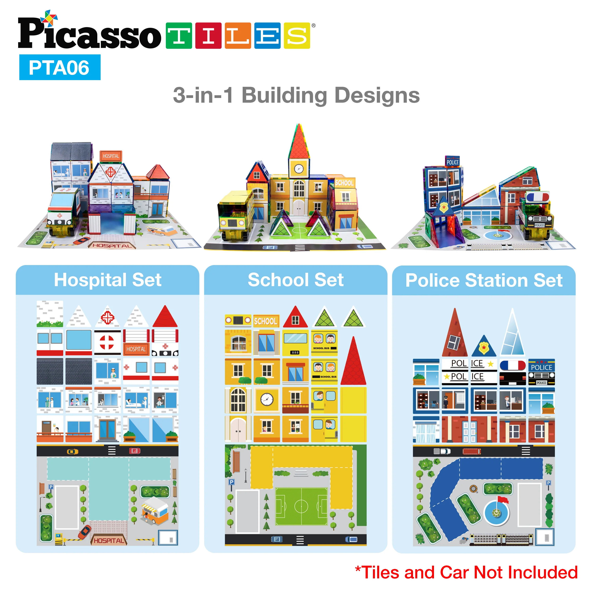 PicassoTiles Magnetic Tile Stick-On Graphics: 3in1 City Theme - Image 3