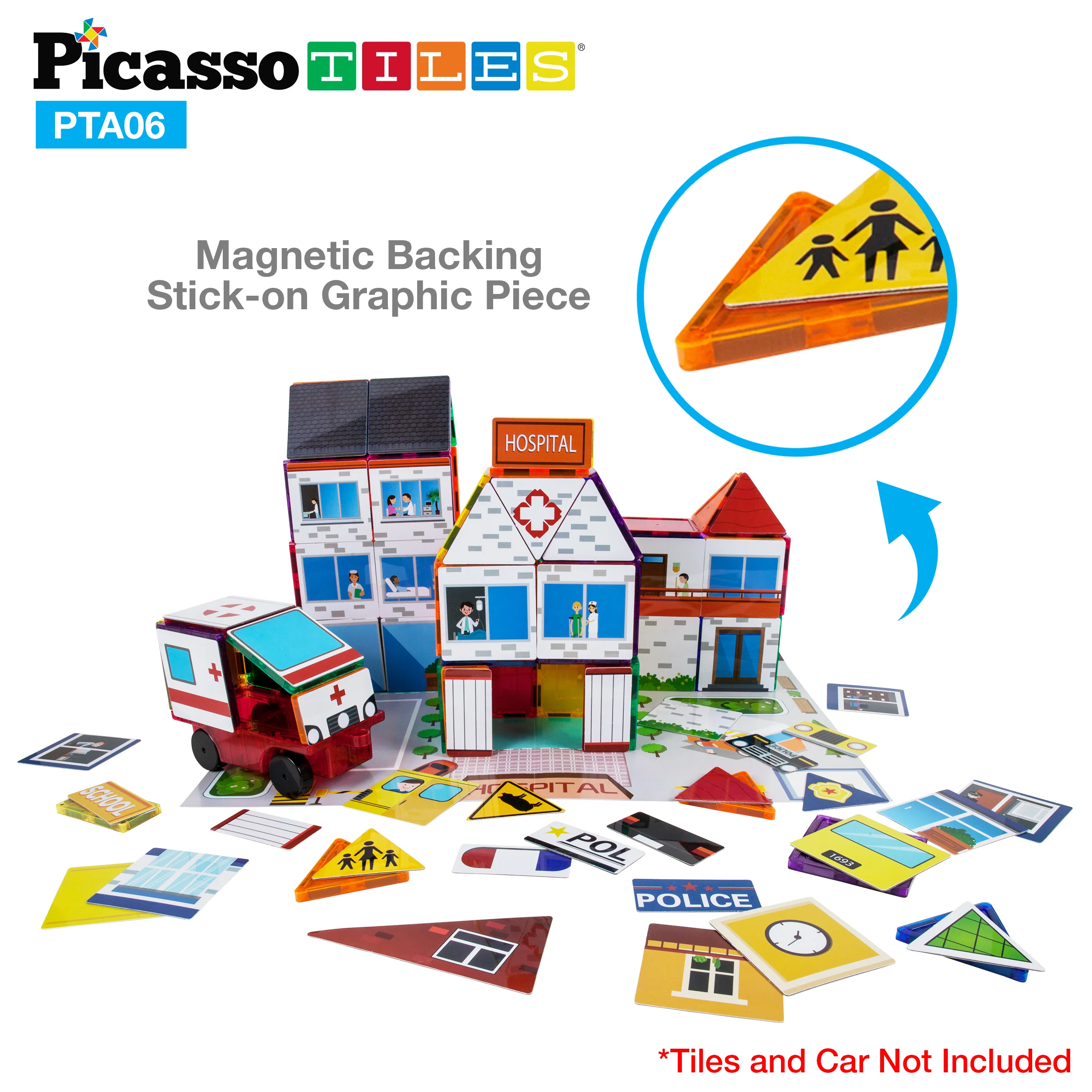 PicassoTiles Magnetic Tile Stick-On Graphics: 3in1 City Theme - Image 4
