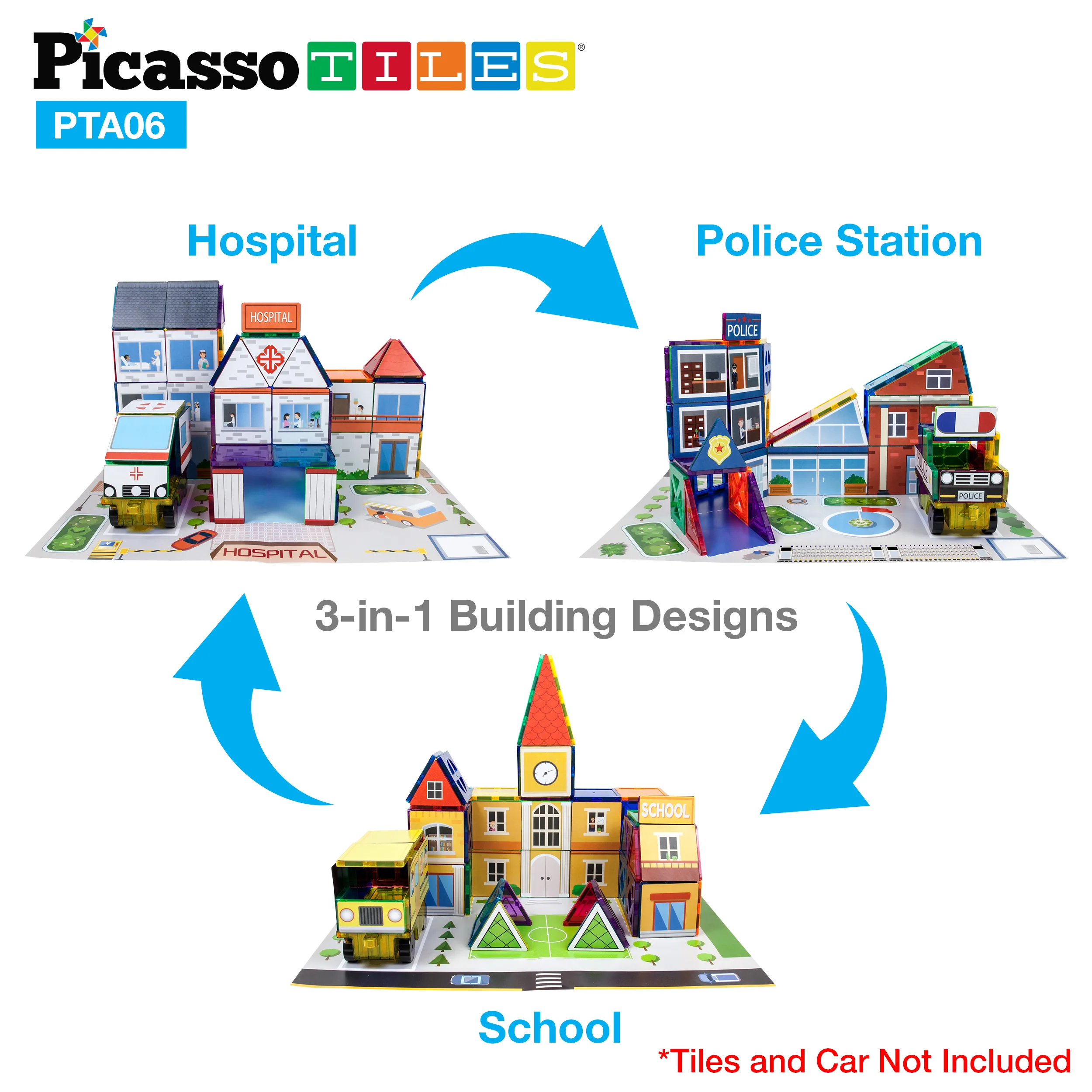 PicassoTiles Magnetic Tile Stick-On Graphics: 3in1 City Theme - Image 8