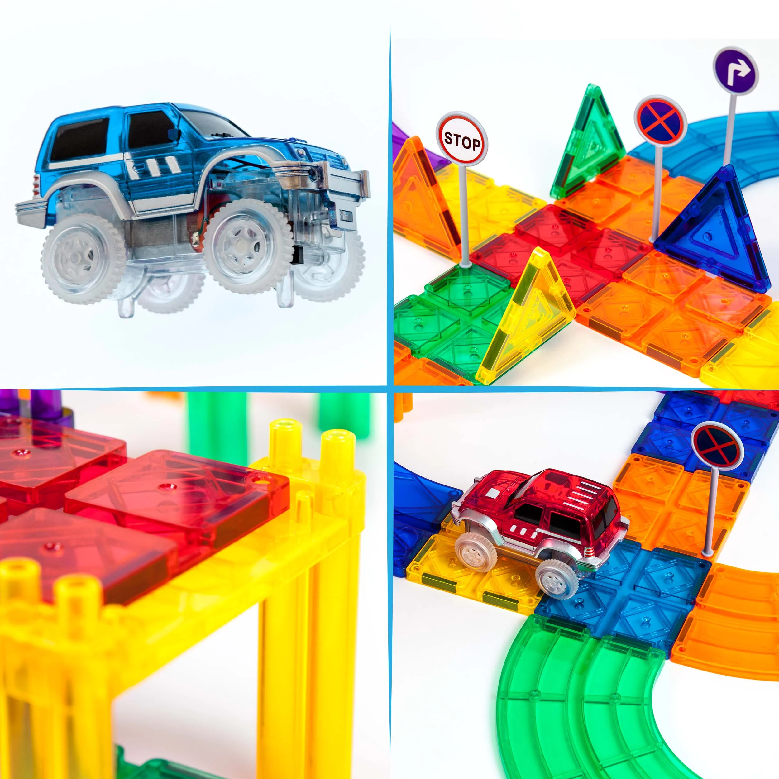 PicassoTiles 81pc Magnetic Tile Race Track Set w/ LED Cars - Image 4