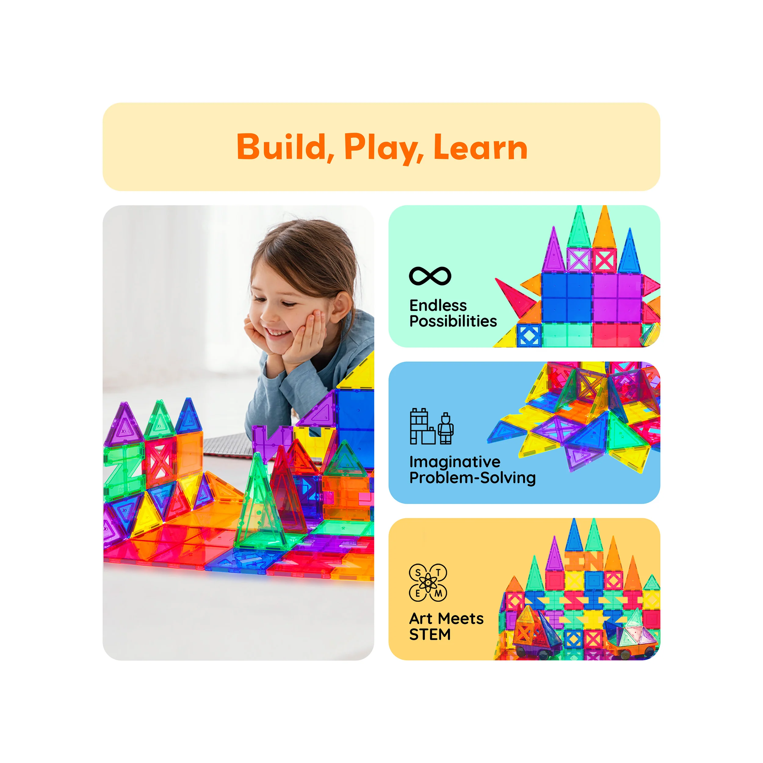PicassoTiles Magnetic Tile Creativity Builder Set (82 Pieces) - Image 4