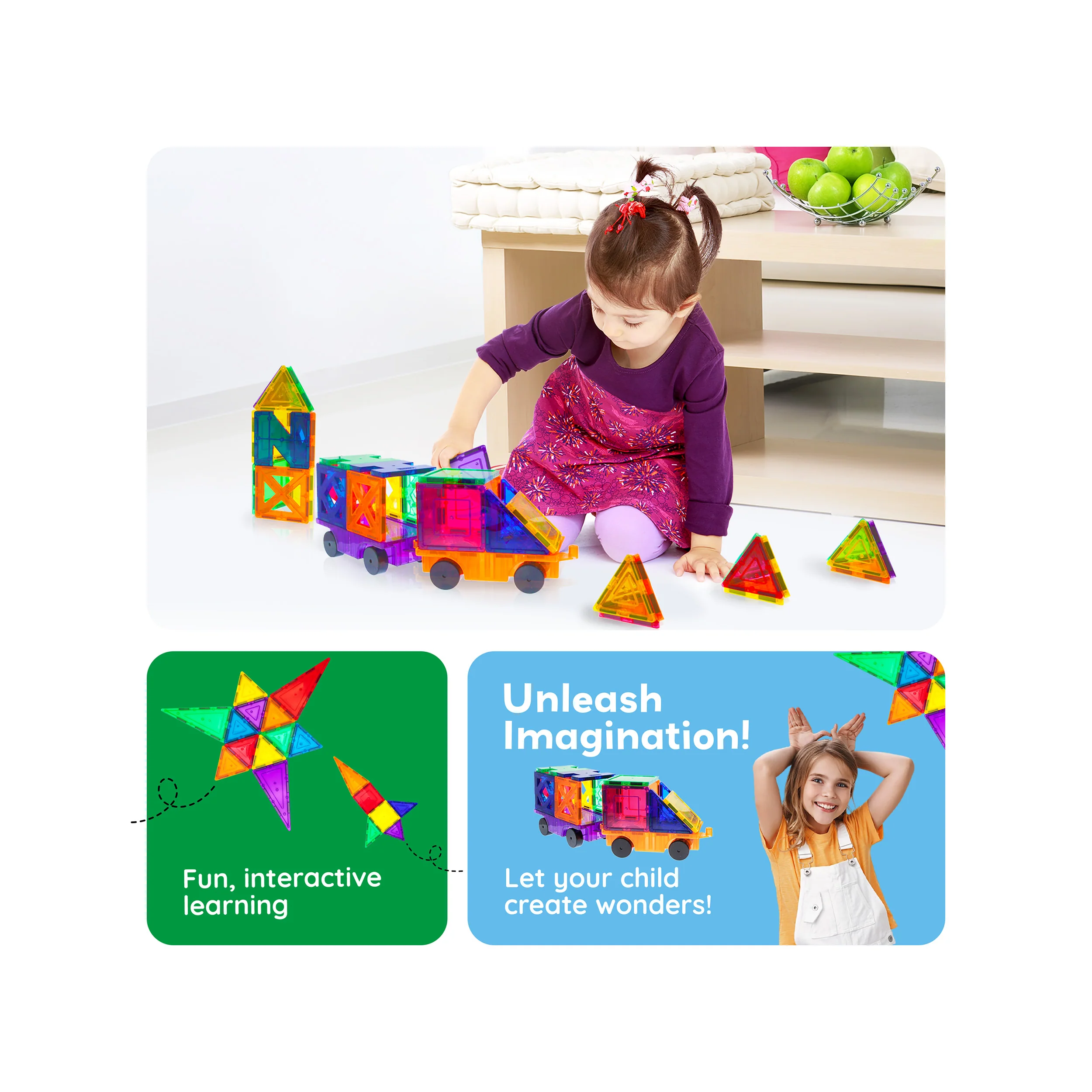 PicassoTiles Magnetic Tile Creativity Builder Set (82 Pieces) - Image 5