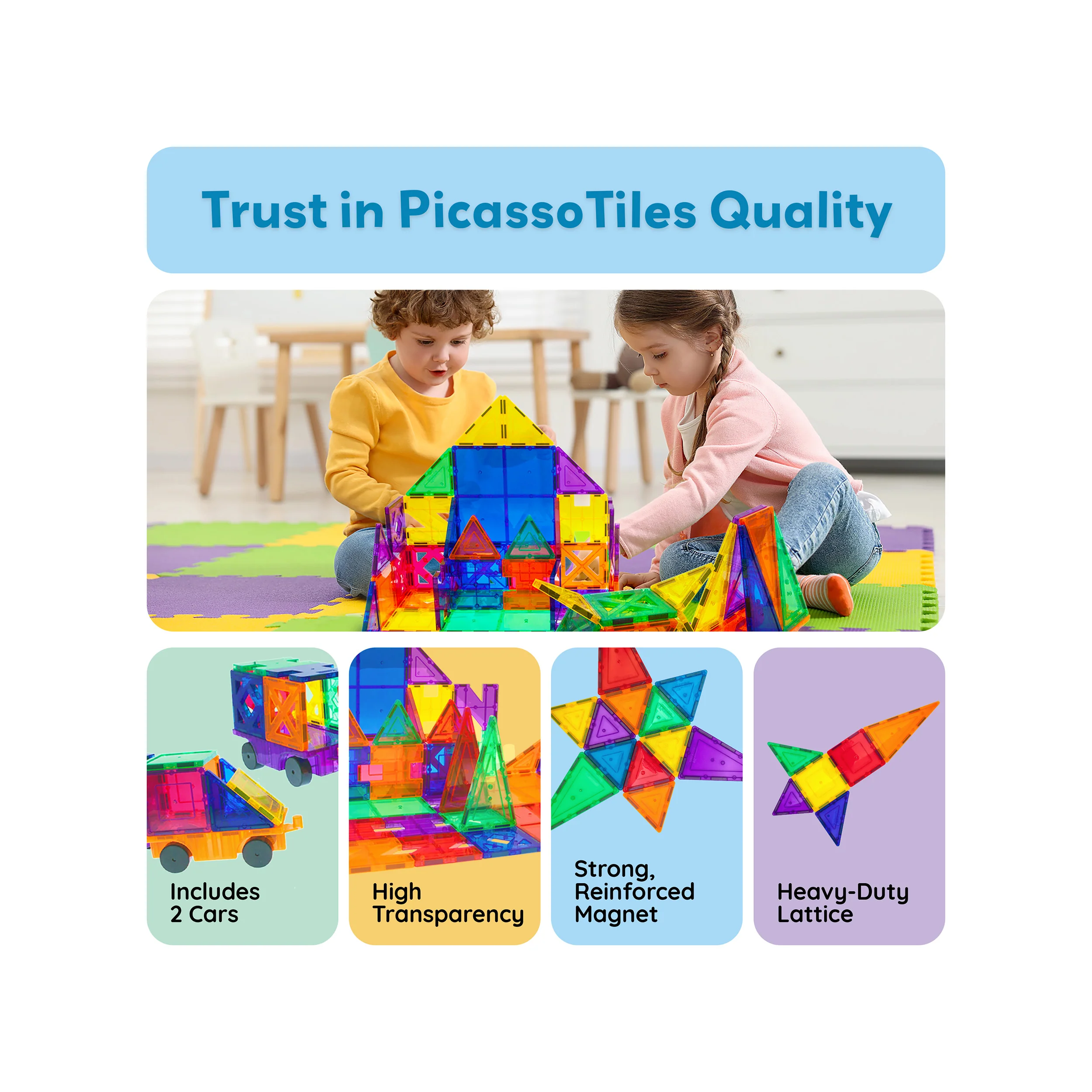 PicassoTiles Magnetic Tile Creativity Builder Set (82 Pieces) - Image 8
