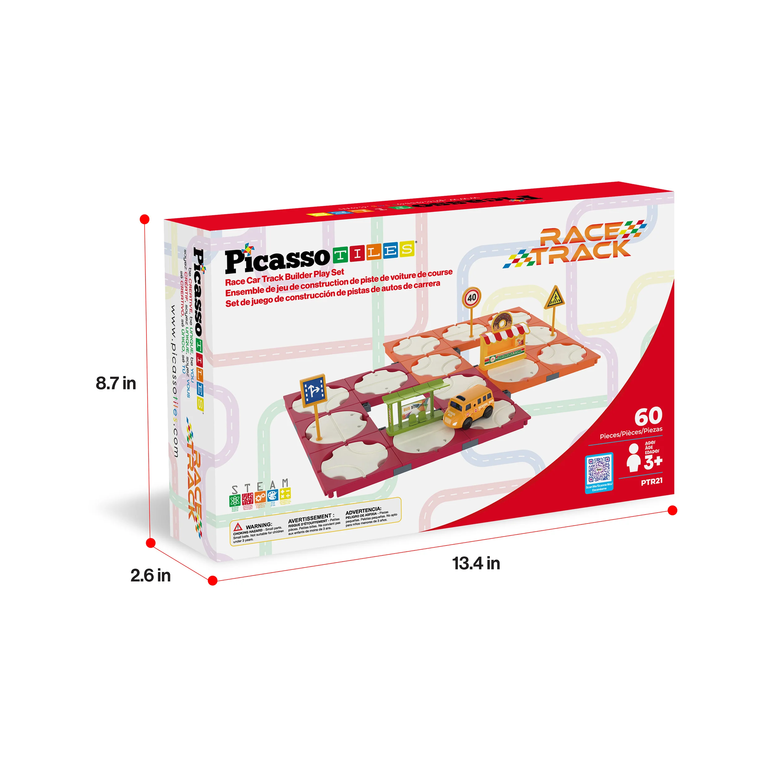 PicassoTiles 85pc Rotating Reversible Race Car Track Builder Set with Dino Vehicle - Image 10