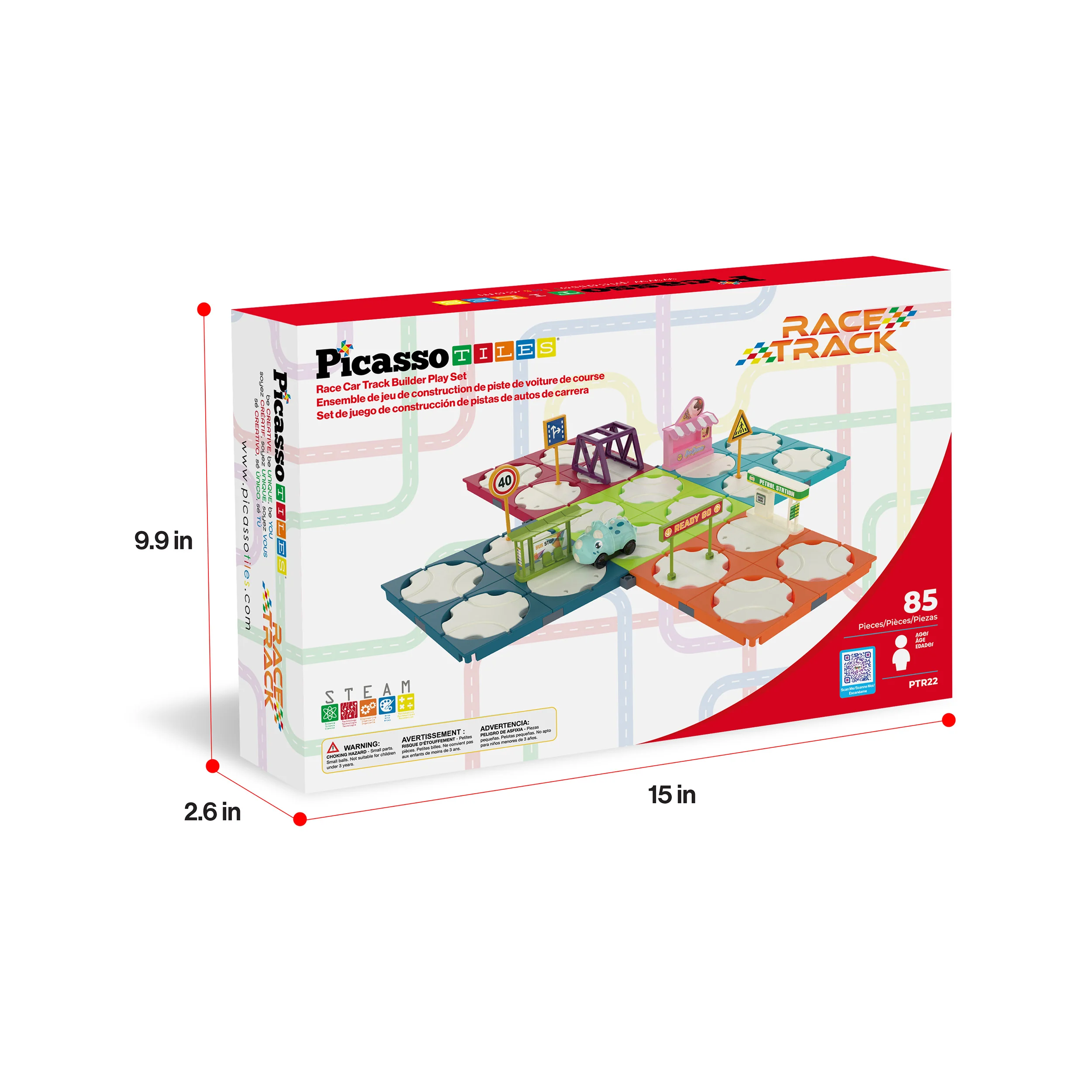 PicassoTiles 85pc Rotating Reversible Race Car Track Builder Set with Dino Vehicle - Image 8