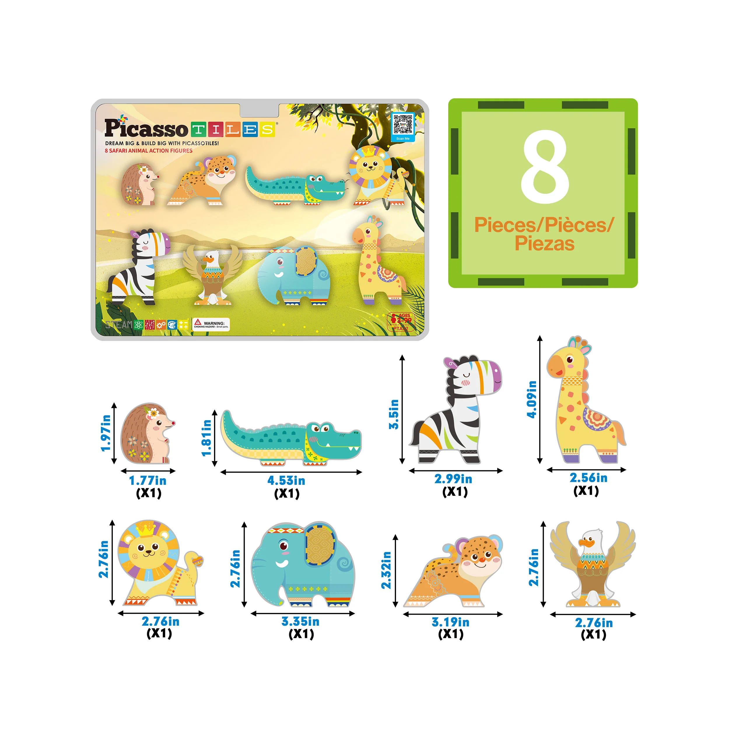 PicassoTiles Magnet Building Blocks 8 Safari Animal Action Figures - Image 3