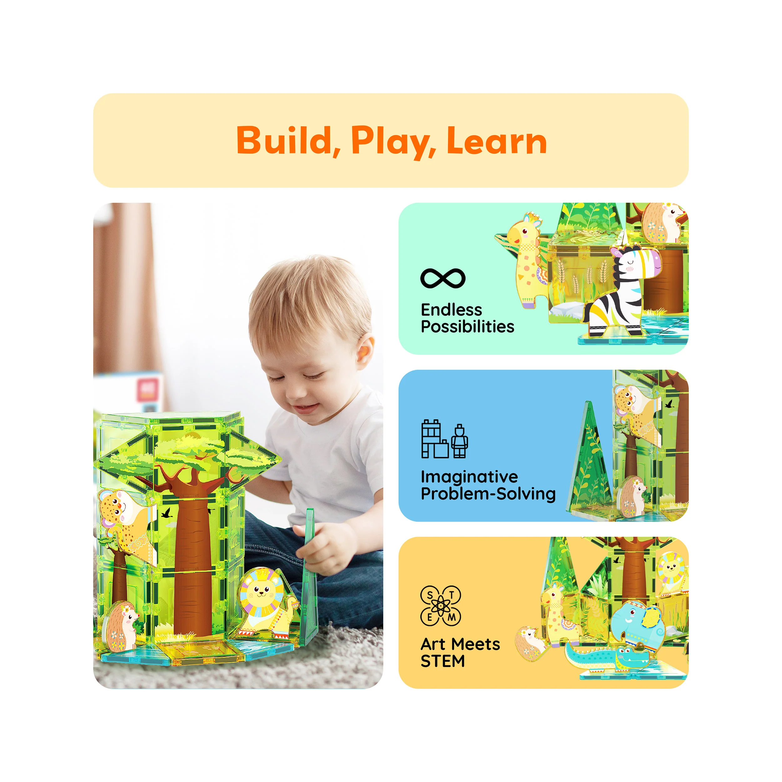 PicassoTiles Magnet Building Blocks 8 Safari Animal Action Figures - Image 4