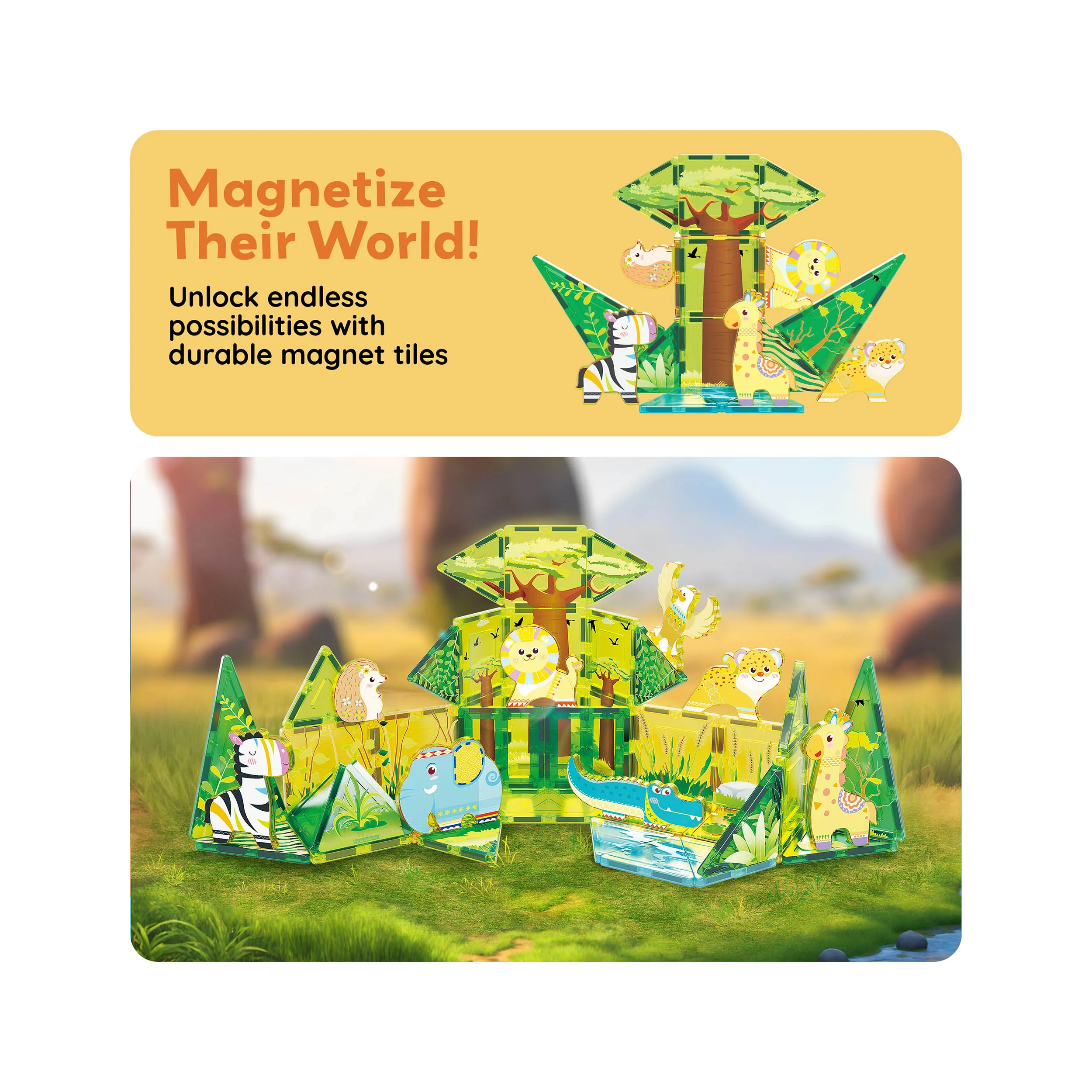 PicassoTiles Magnet Building Blocks 8 Safari Animal Action Figures - Image 7