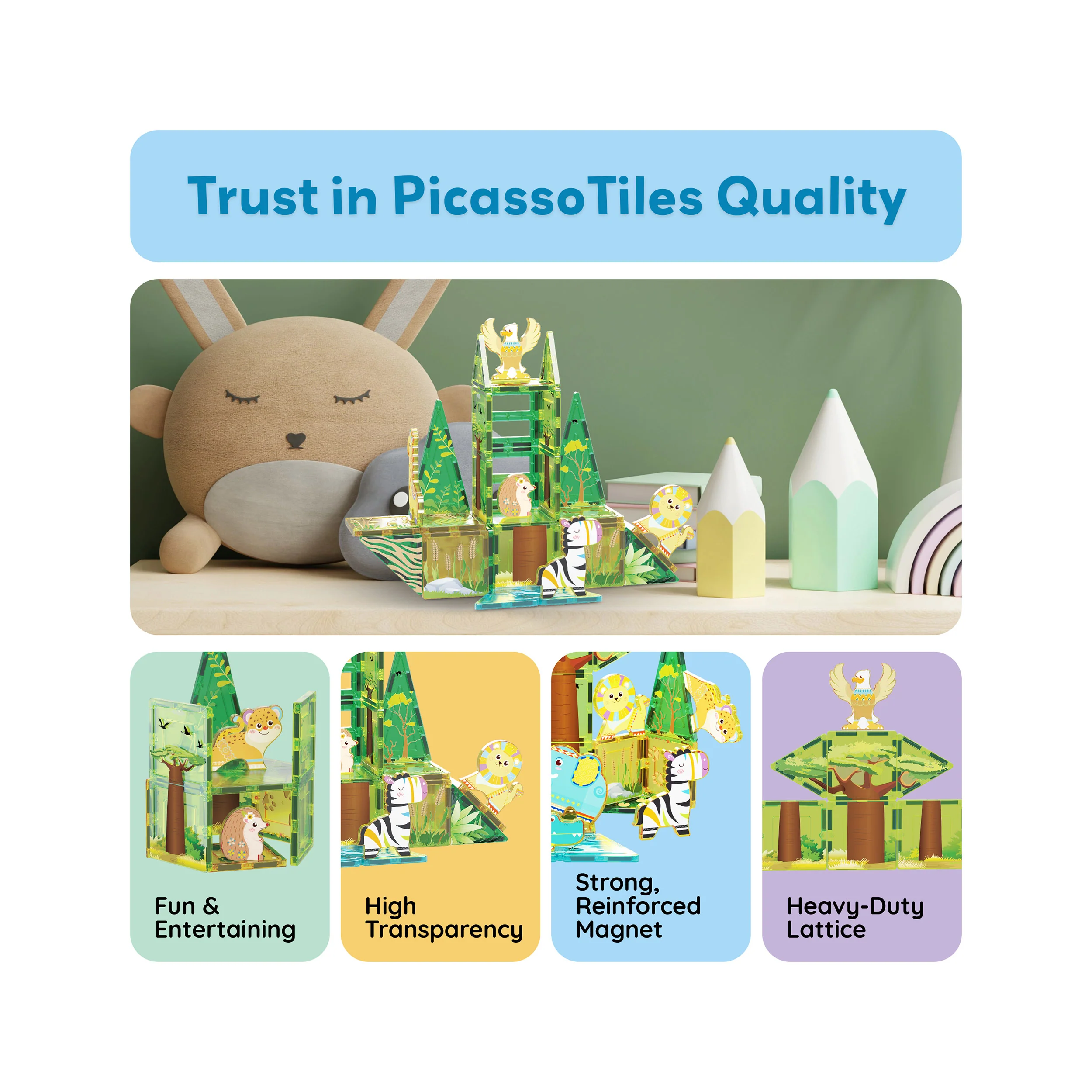 PicassoTiles Magnet Building Blocks 8 Safari Animal Action Figures - Image 8