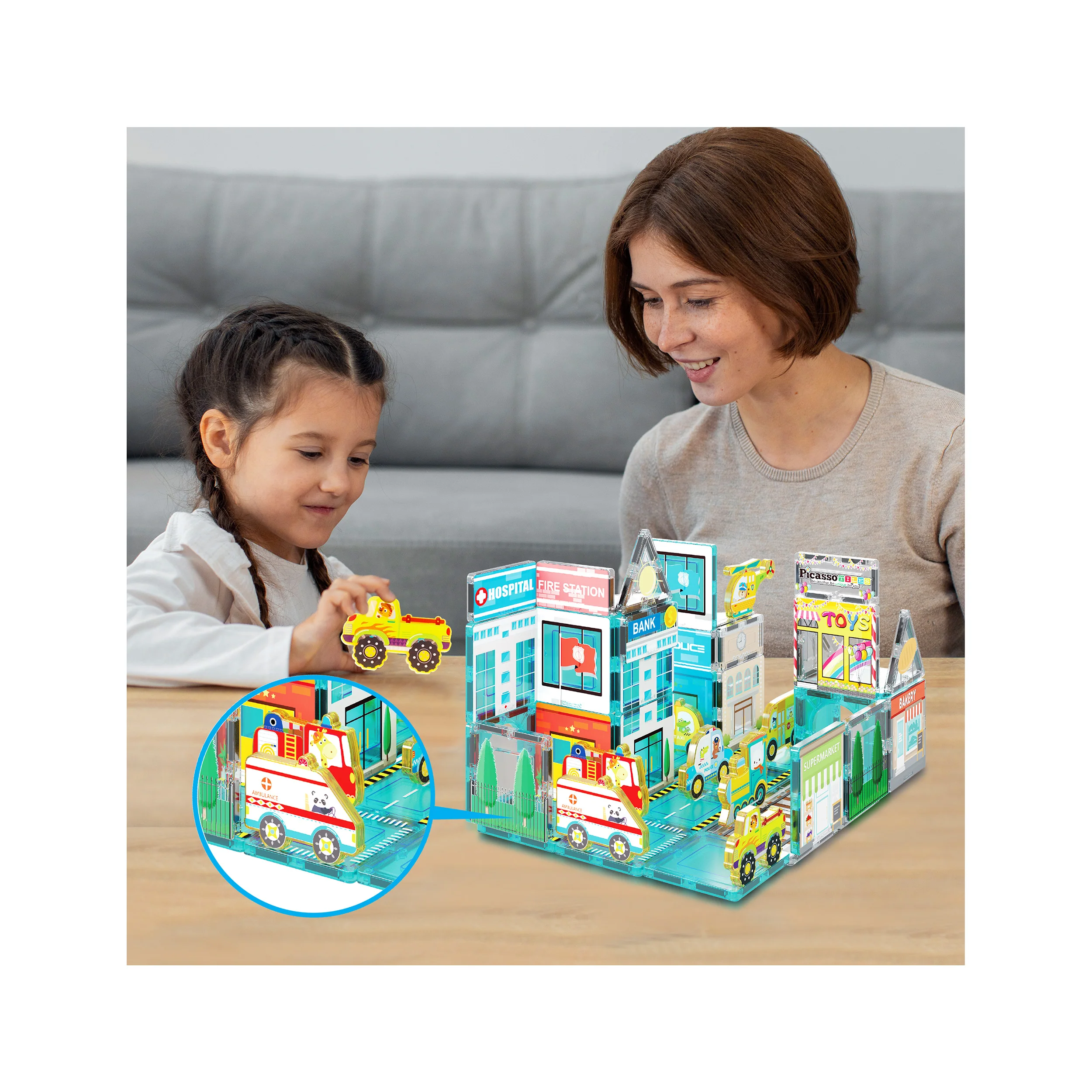 PicassoTiles Magnet Building Blocks Metro City 8 Vehicle Action Figures - Image 2