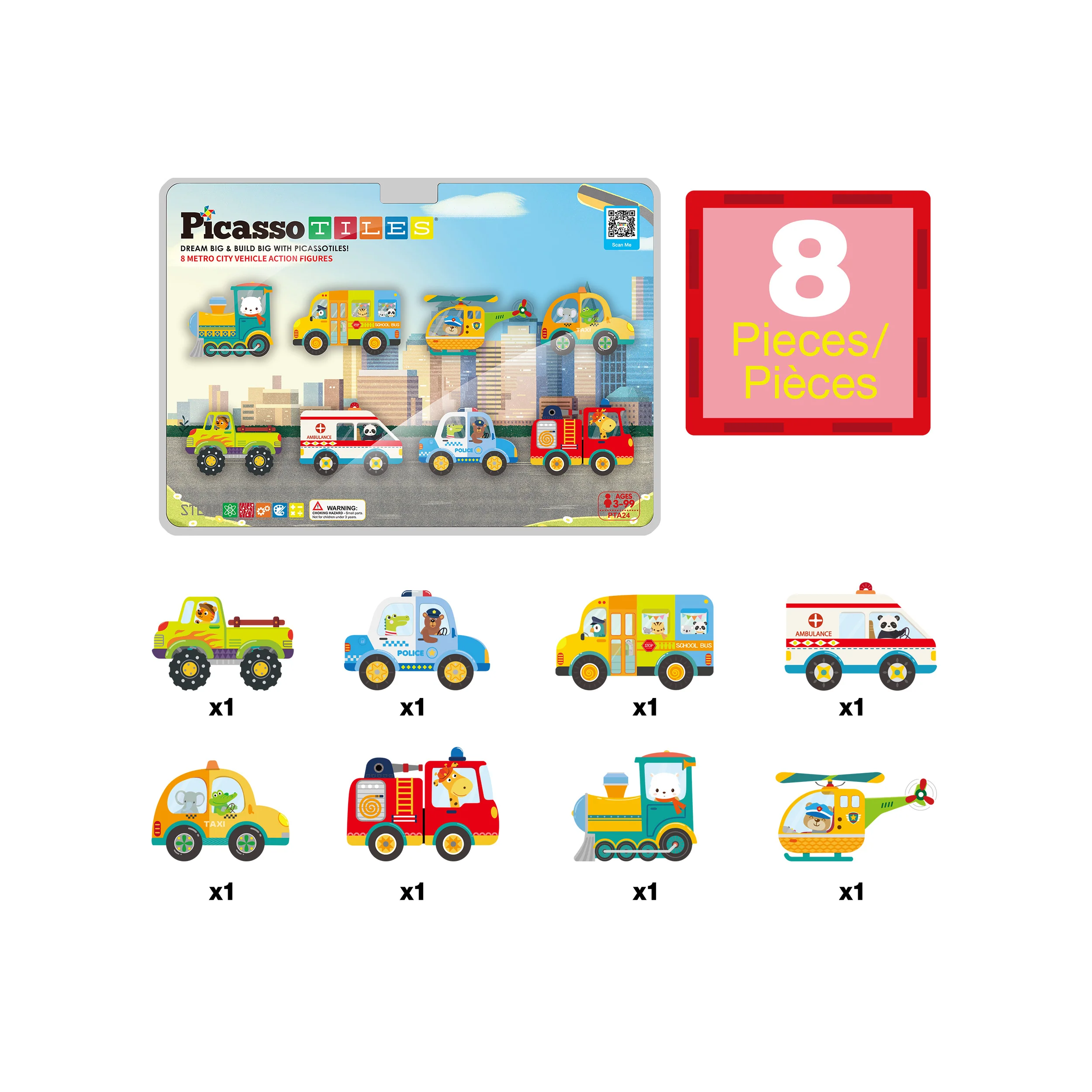 PicassoTiles Magnet Building Blocks Metro City 8 Vehicle Action Figures - Image 3