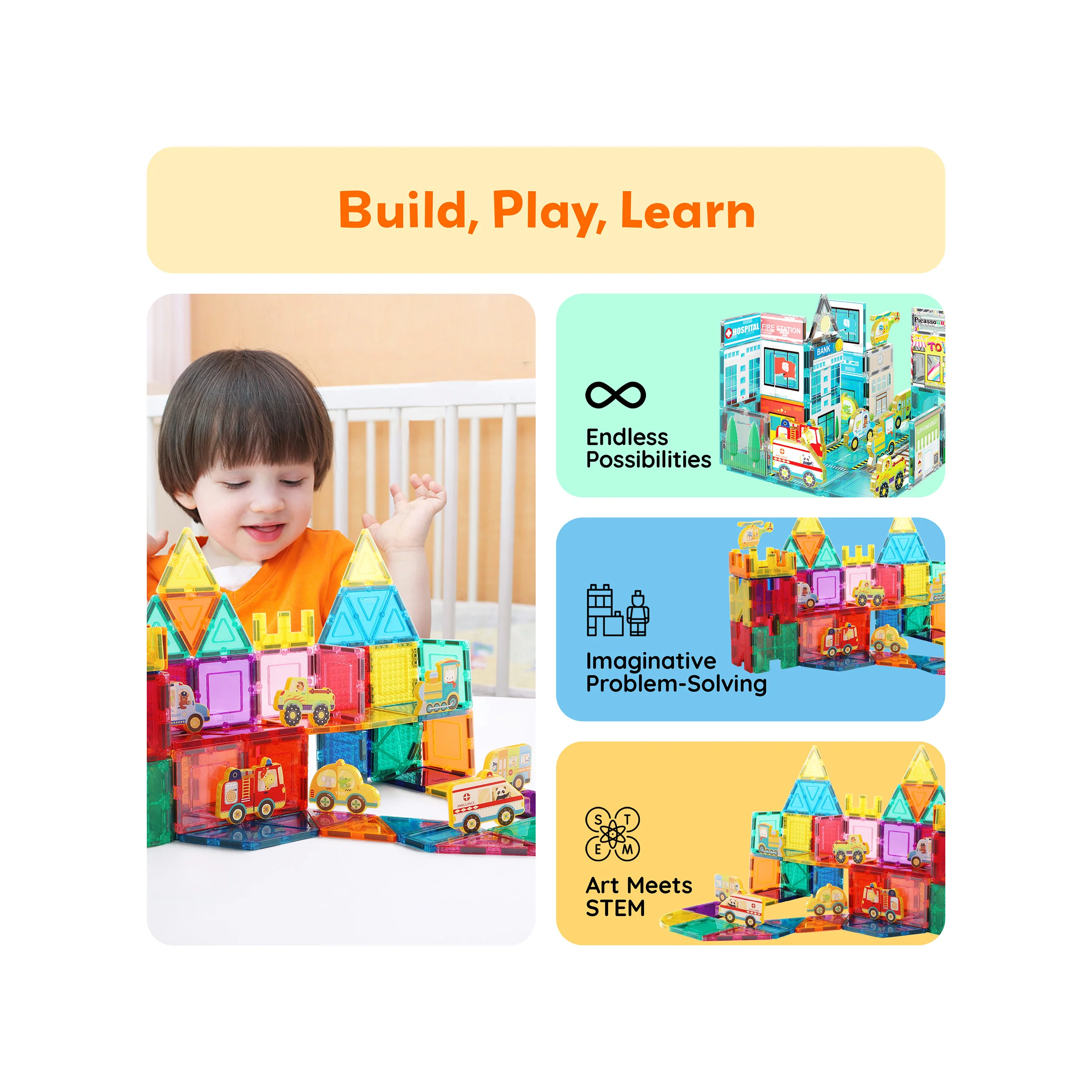 PicassoTiles Magnet Building Blocks Metro City 8 Vehicle Action Figures - Image 4