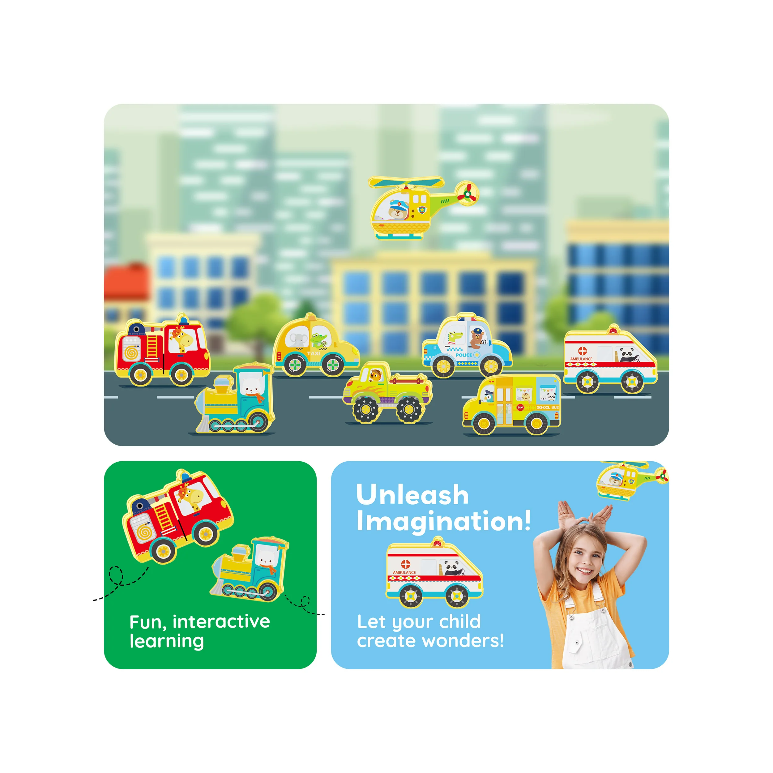 PicassoTiles Magnet Building Blocks Metro City 8 Vehicle Action Figures - Image 5