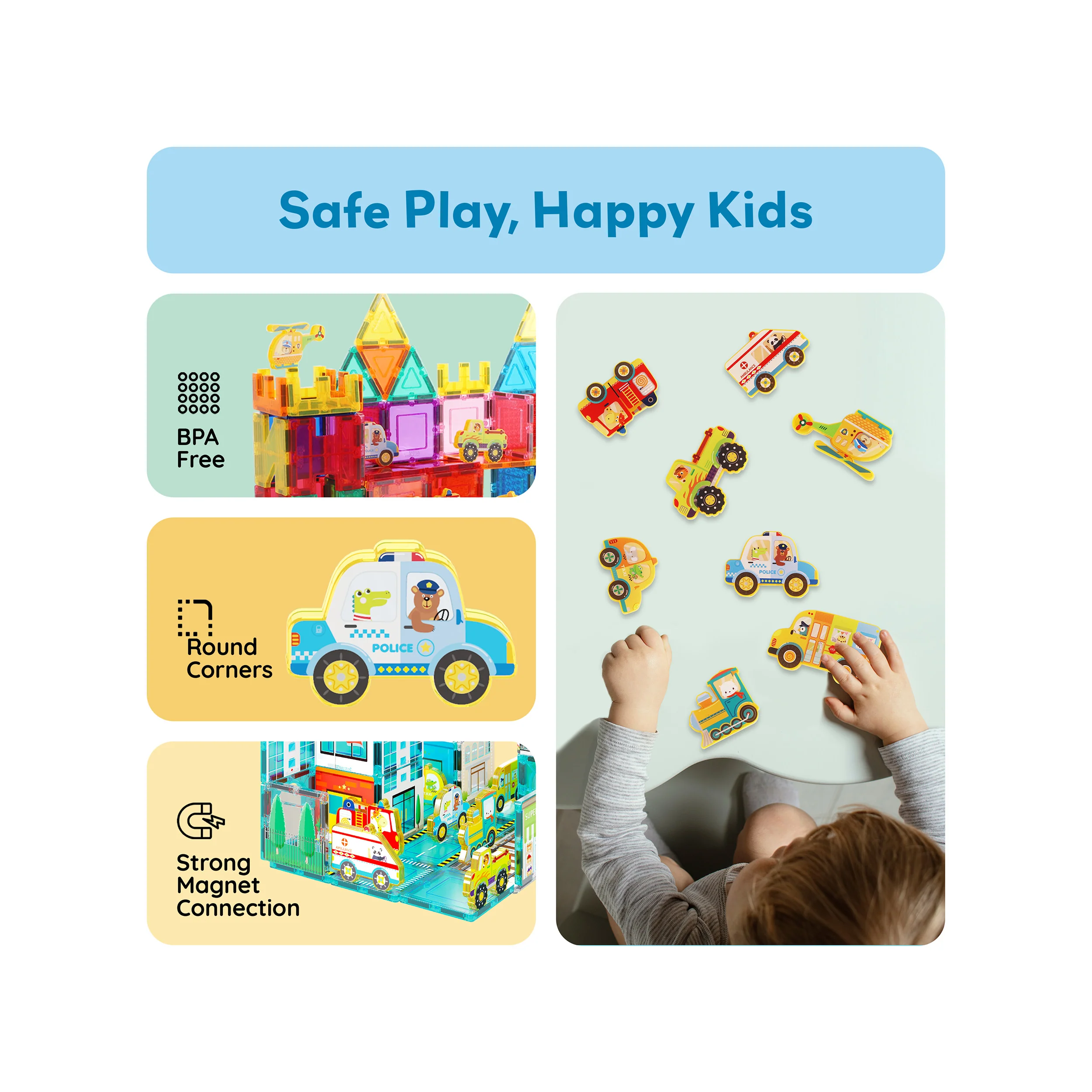 PicassoTiles Magnet Building Blocks Metro City 8 Vehicle Action Figures - Image 6