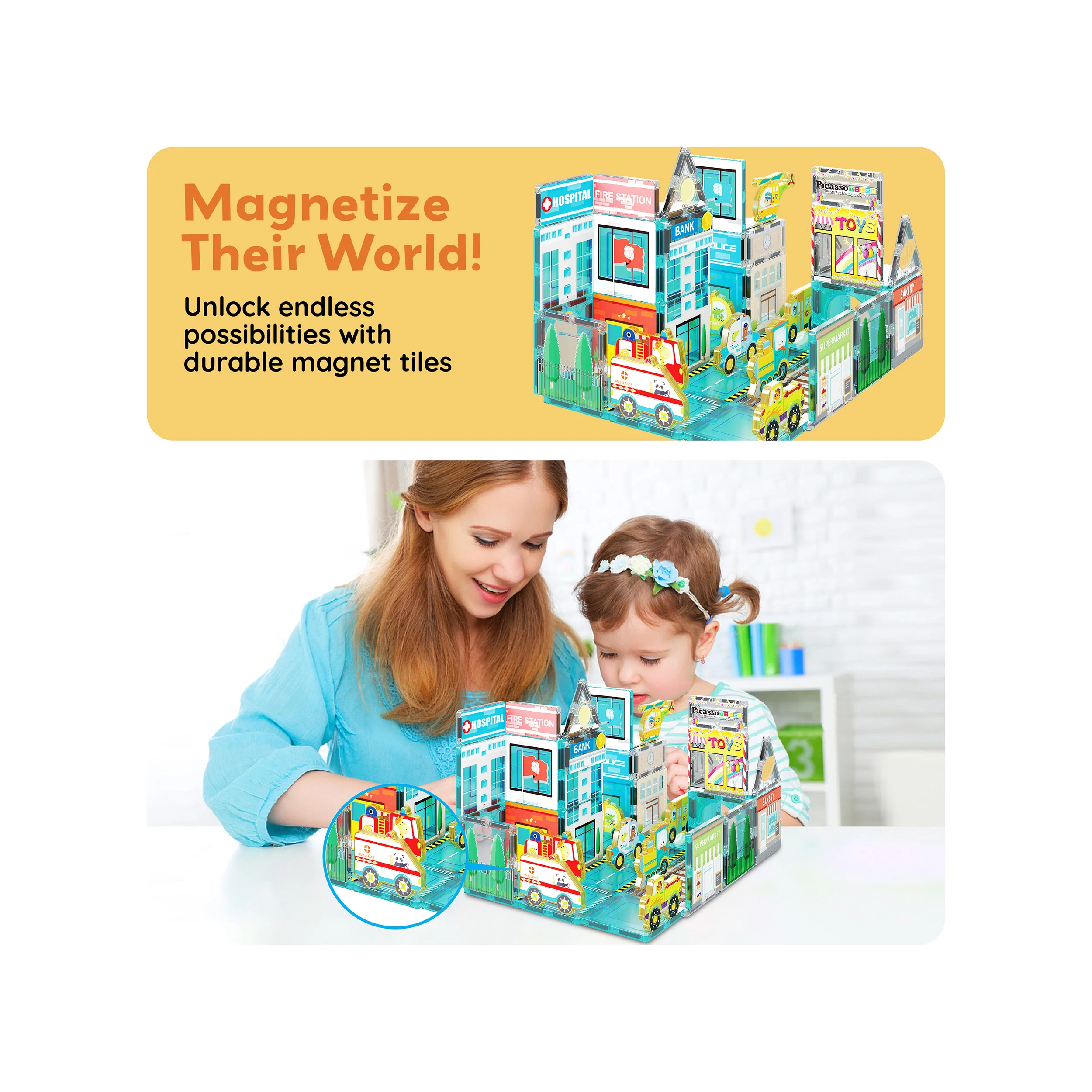 PicassoTiles Magnet Building Blocks Metro City 8 Vehicle Action Figures - Image 7