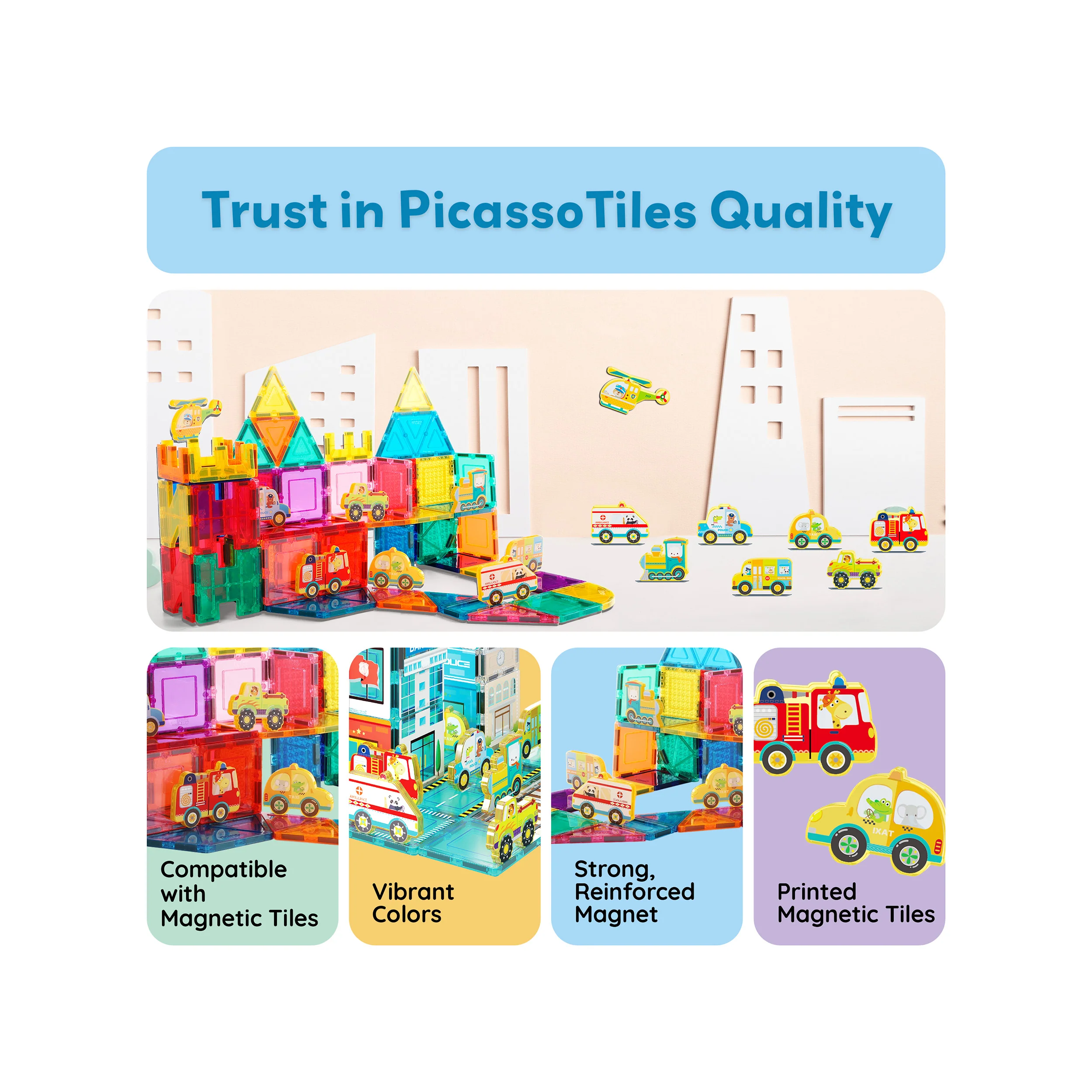 PicassoTiles Magnet Building Blocks Metro City 8 Vehicle Action Figures - Image 8