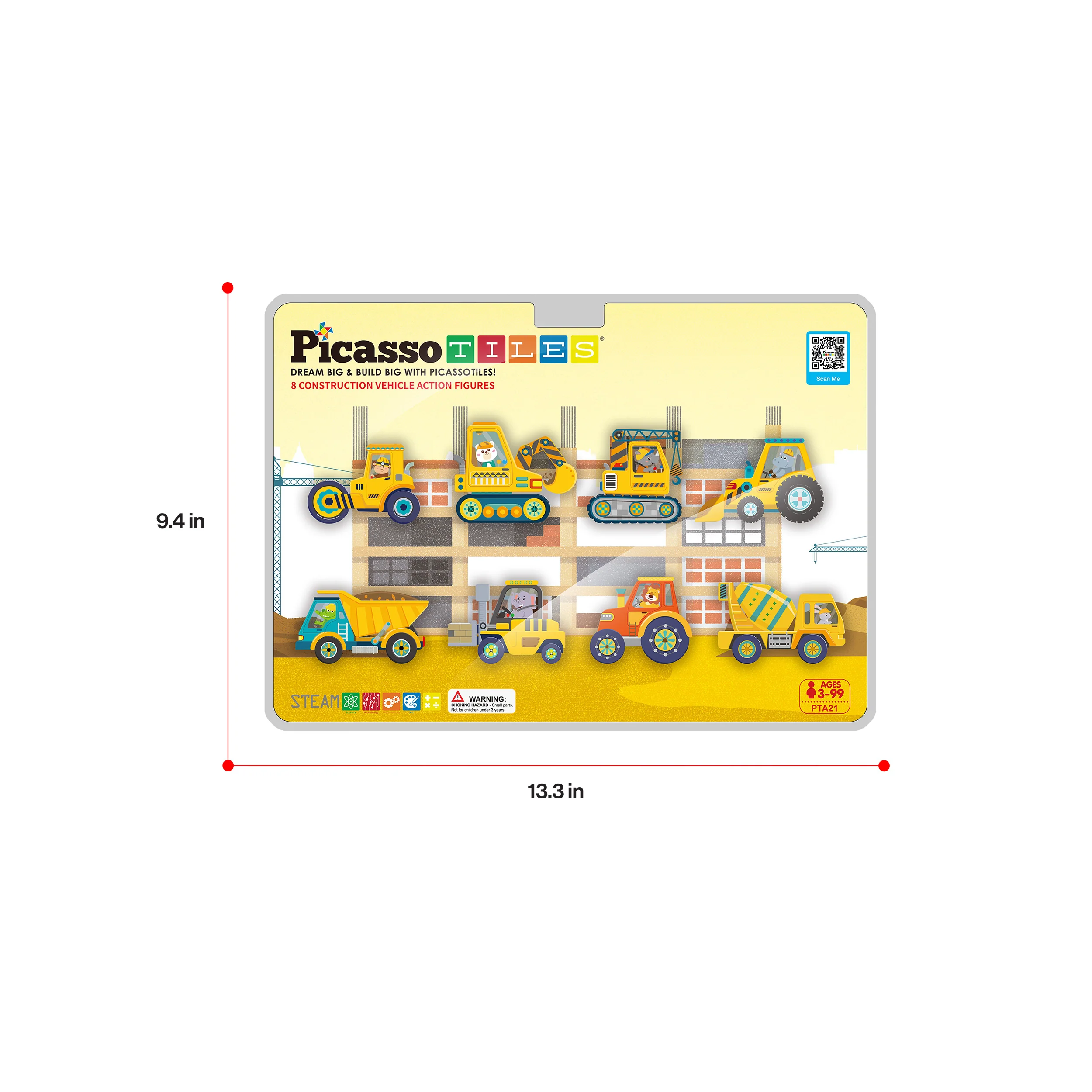PicassoTiles 8pc Magnet Tile Zoo Animal Set on Construction Vehicles - Image 9
