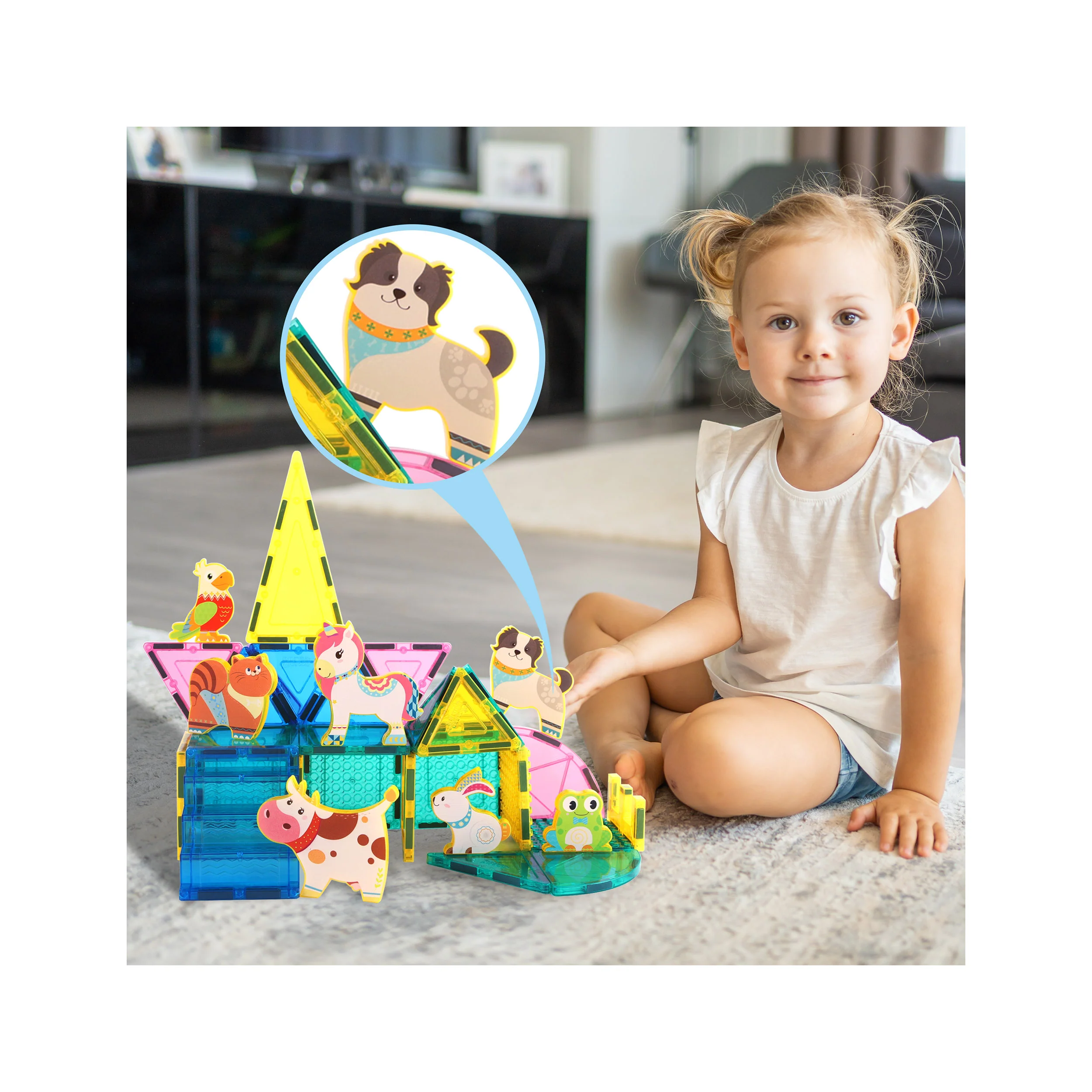 PicassoTiles 8pc Magnet Tile Building Blocks Farm Animal Action Figures - Image 2