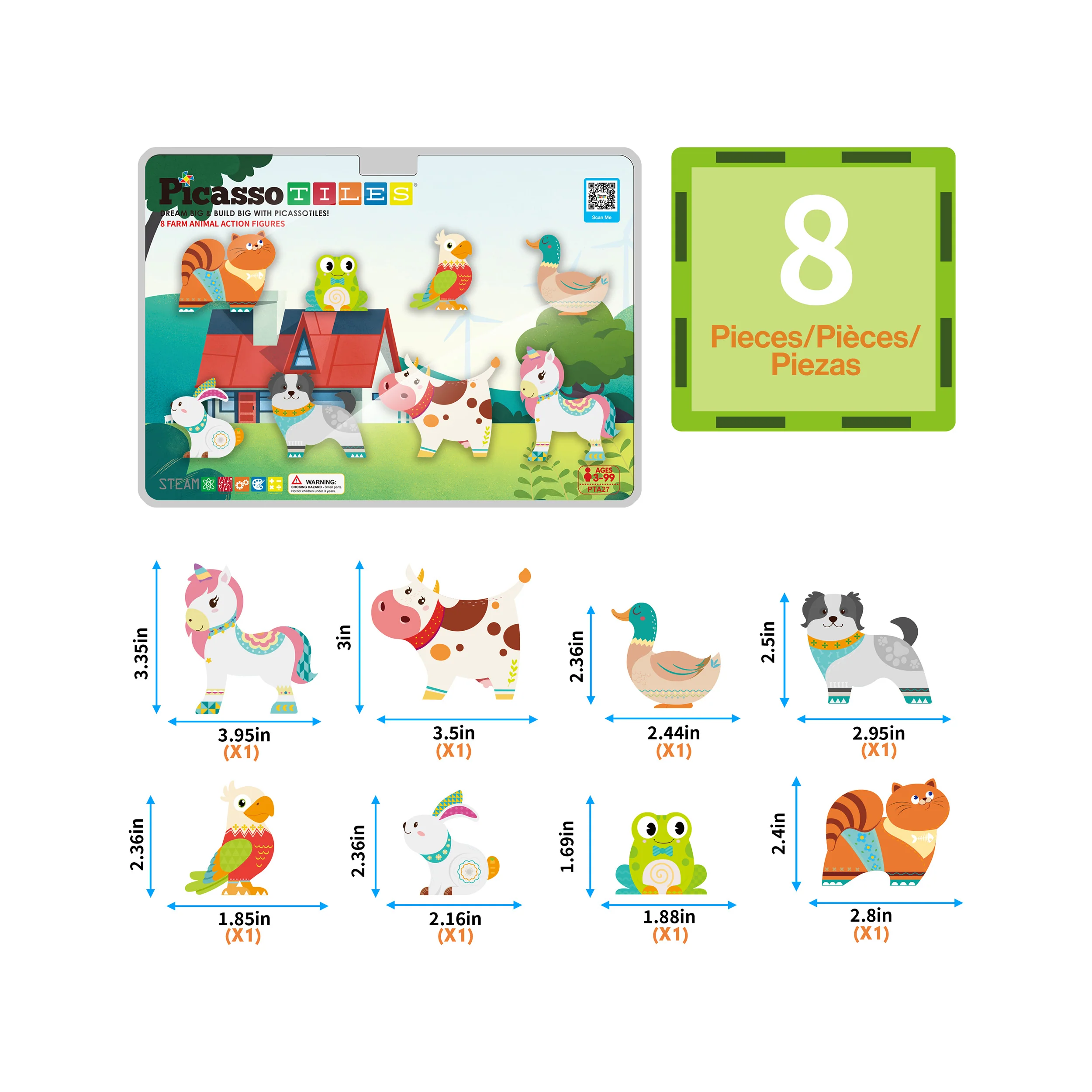 PicassoTiles 8pc Magnet Tile Building Blocks Farm Animal Action Figures - Image 3