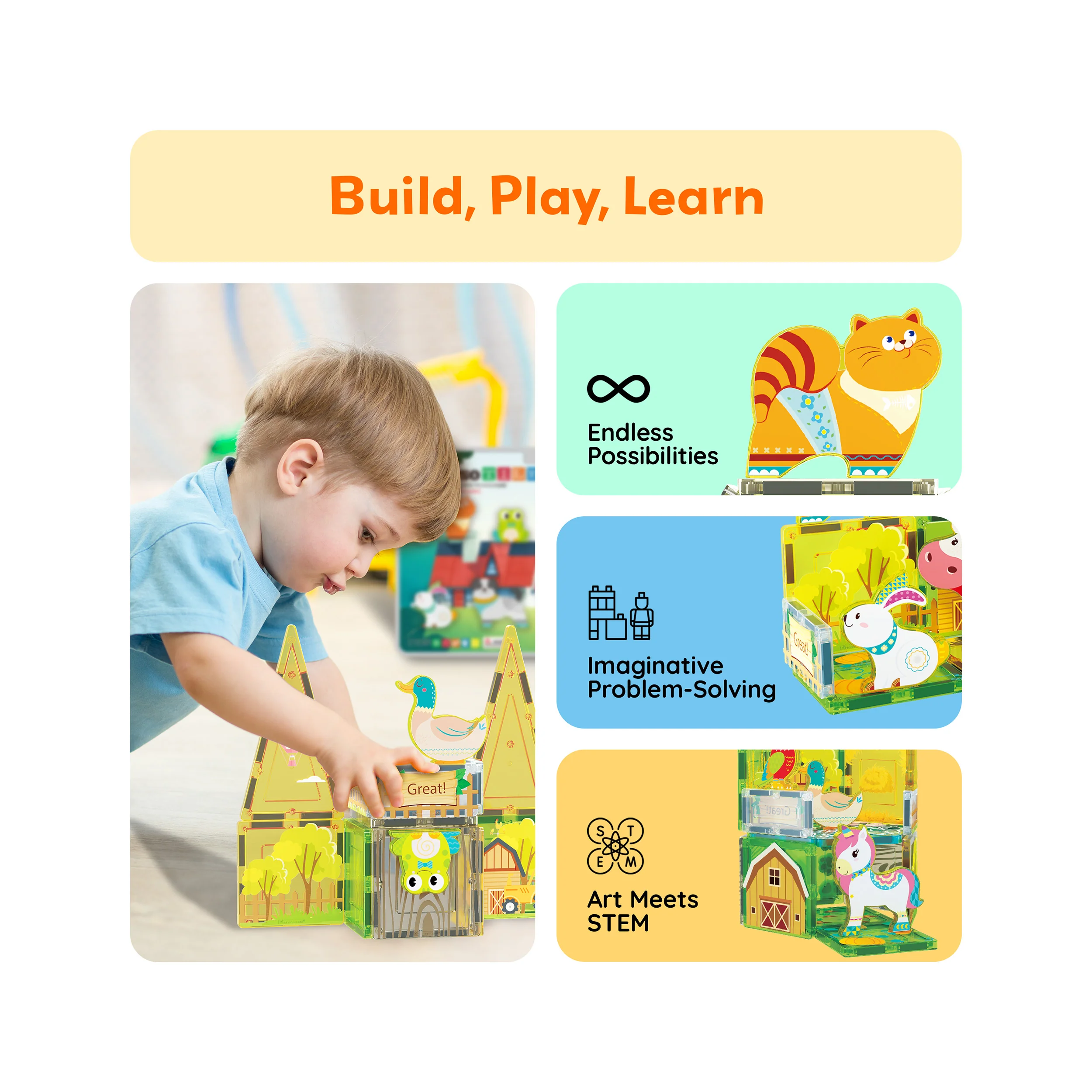 PicassoTiles 8pc Magnet Tile Building Blocks Farm Animal Action Figures - Image 4