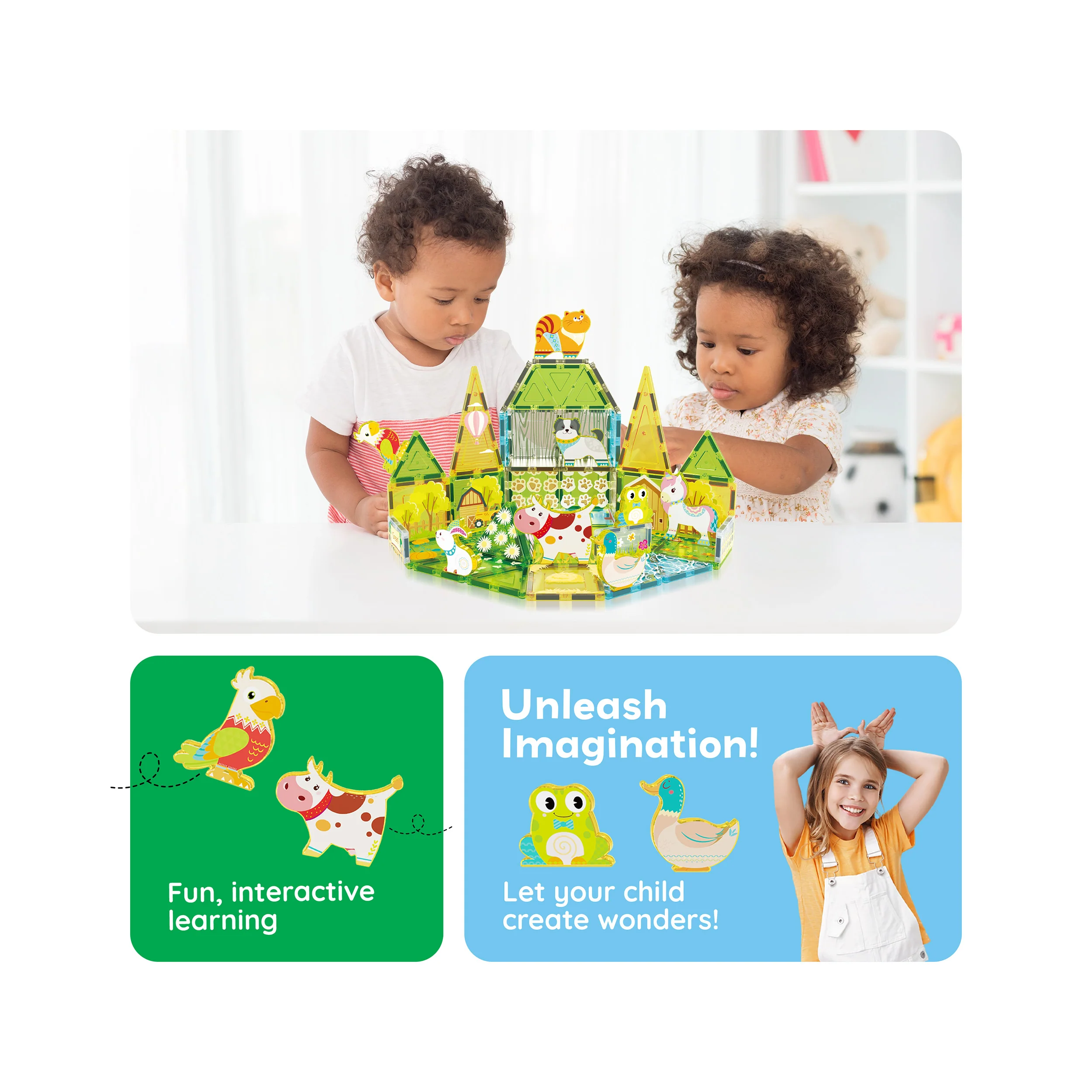 PicassoTiles 8pc Magnet Tile Building Blocks Farm Animal Action Figures - Image 5