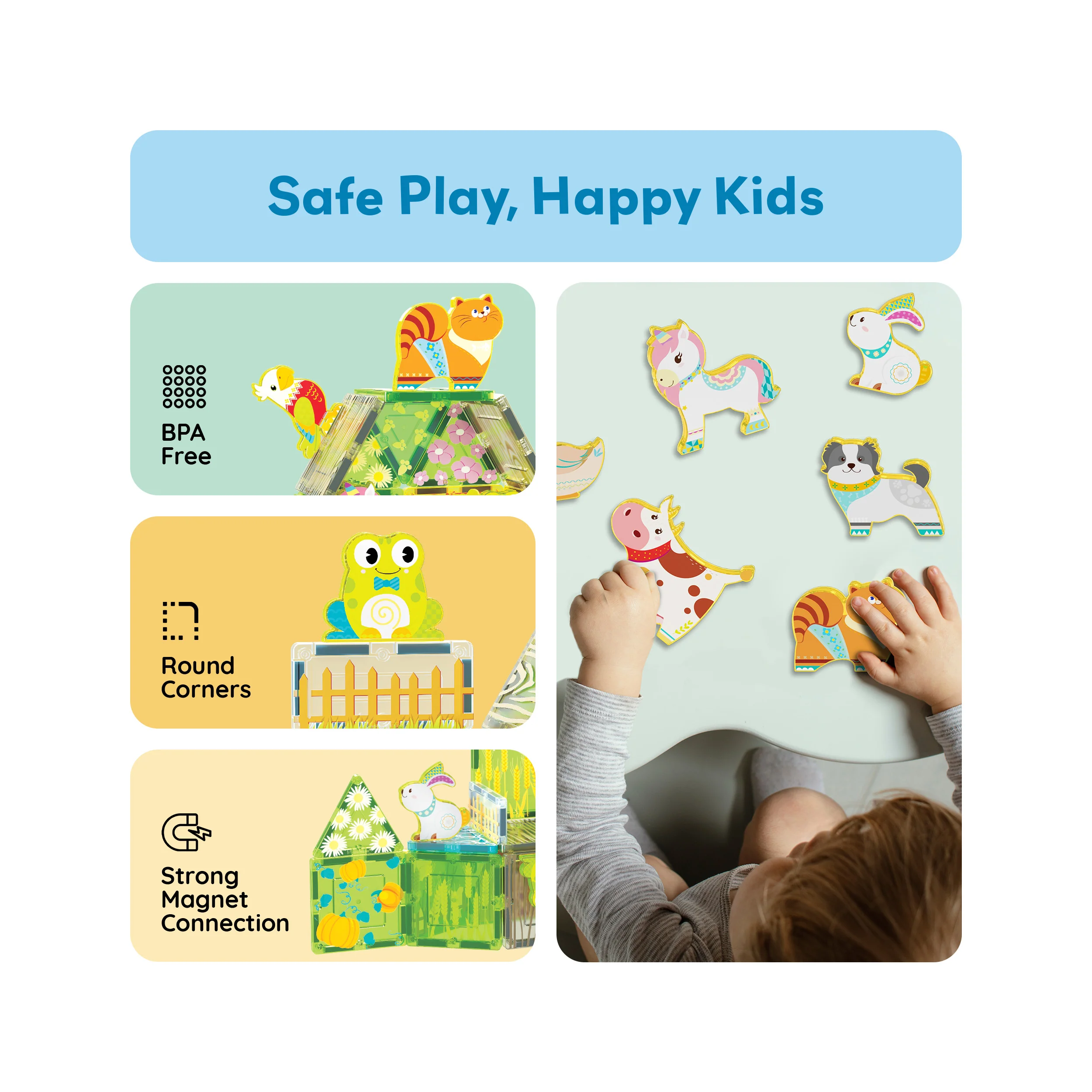 PicassoTiles 8pc Magnet Tile Building Blocks Farm Animal Action Figures - Image 6