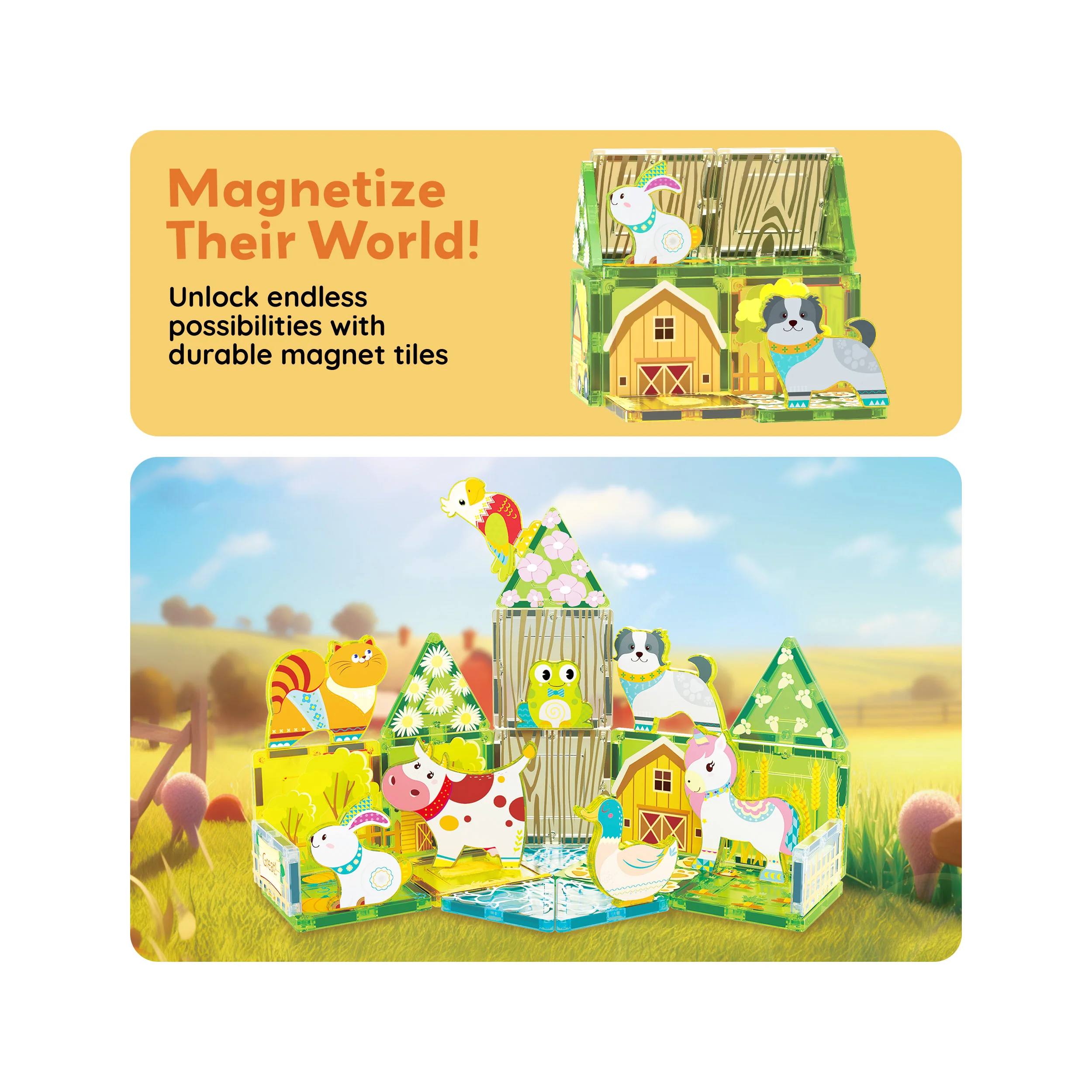 PicassoTiles 8pc Magnet Tile Building Blocks Farm Animal Action Figures - Image 7