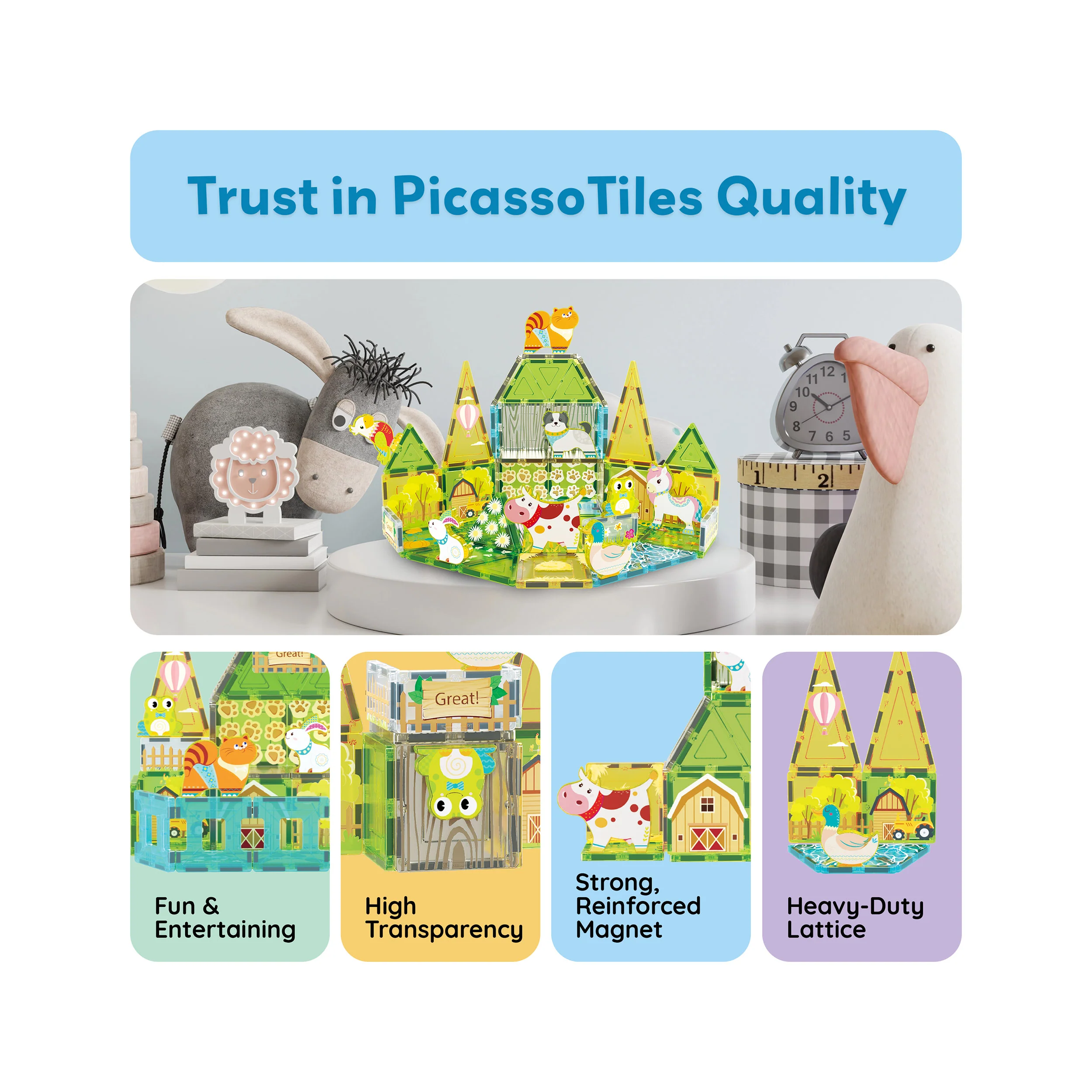 PicassoTiles 8pc Magnet Tile Building Blocks Farm Animal Action Figures - Image 8