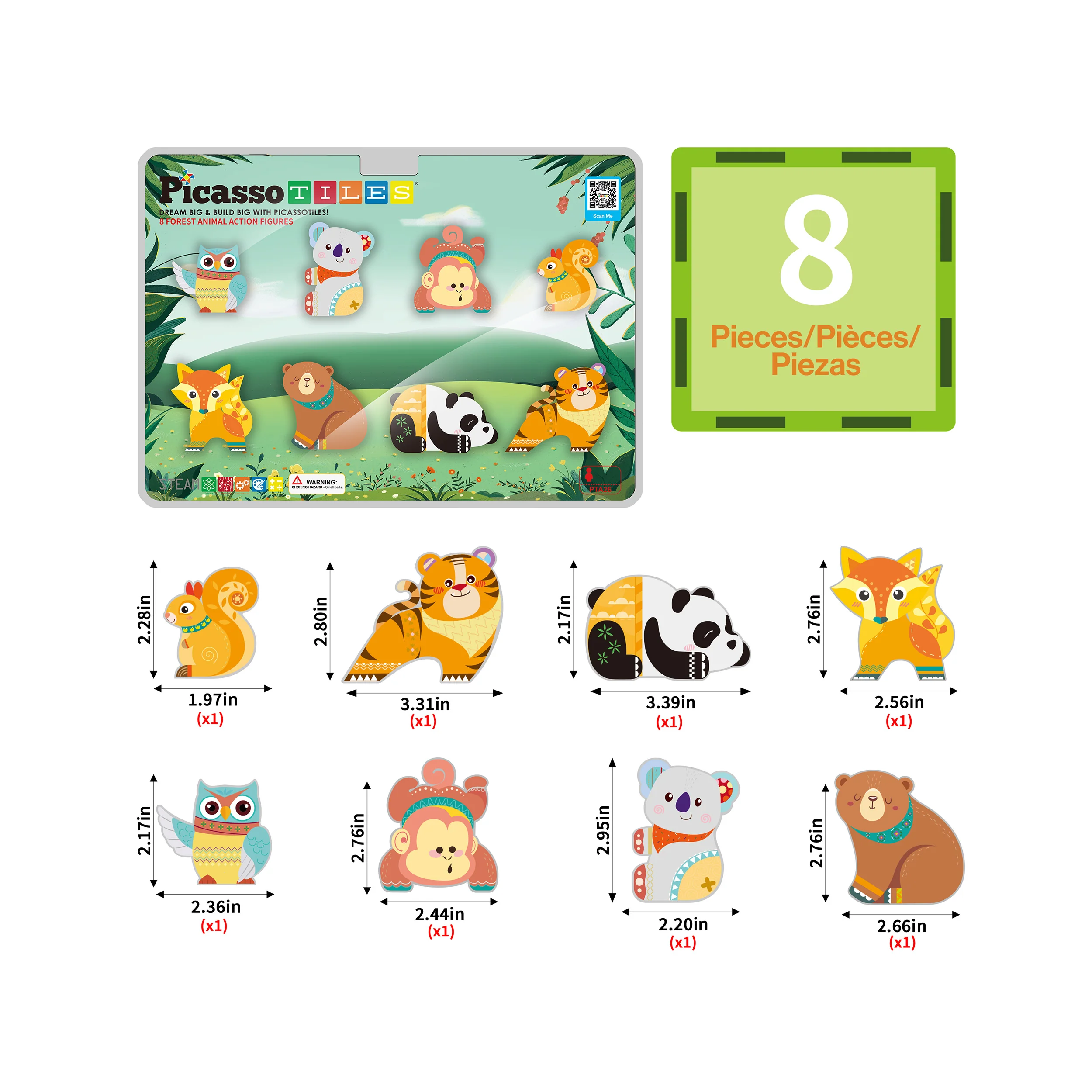 PicassoTiles Magnet Tile Building Blocks 8 Forest Animal Action Figures - Image 3