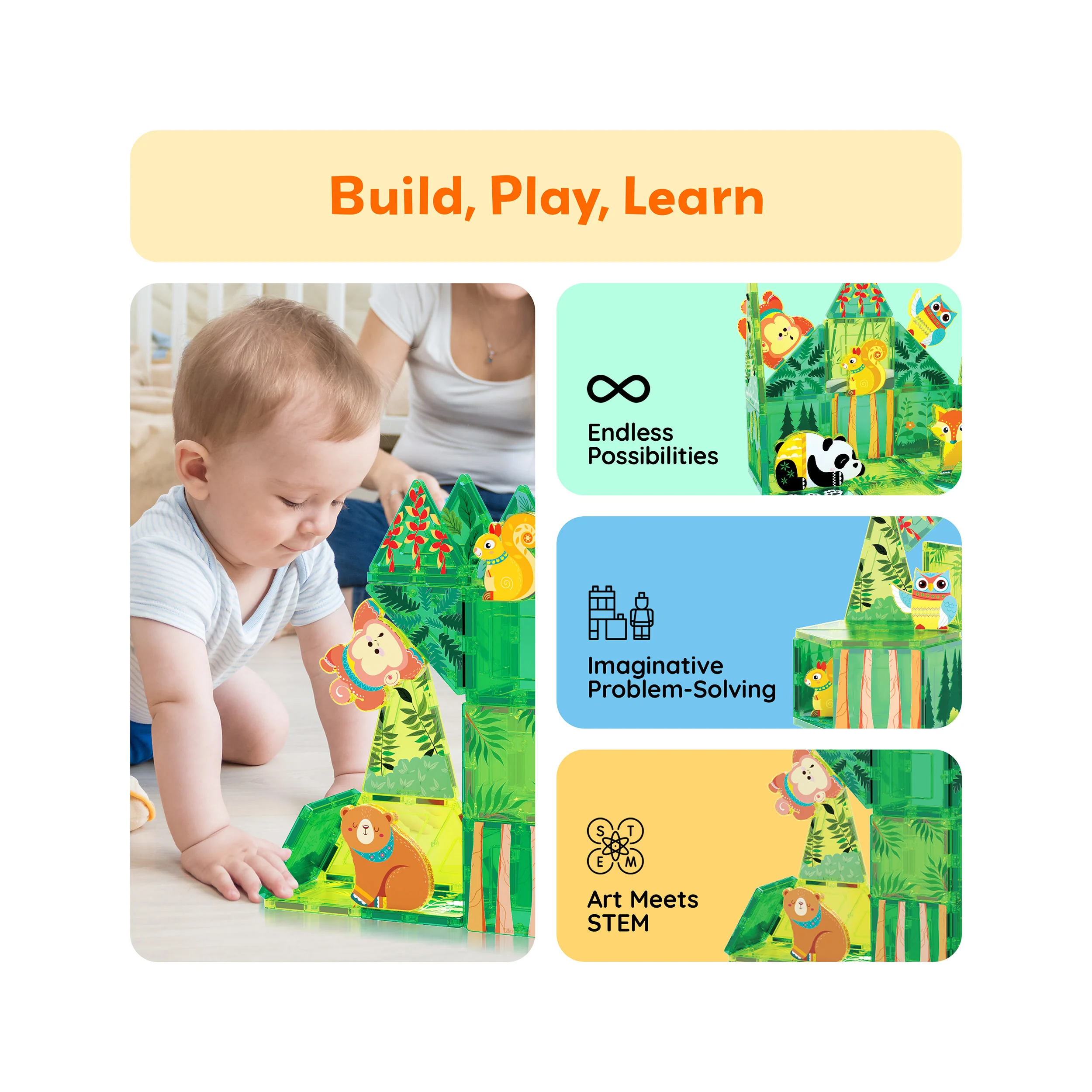 PicassoTiles Magnet Tile Building Blocks 8 Forest Animal Action Figures - Image 4