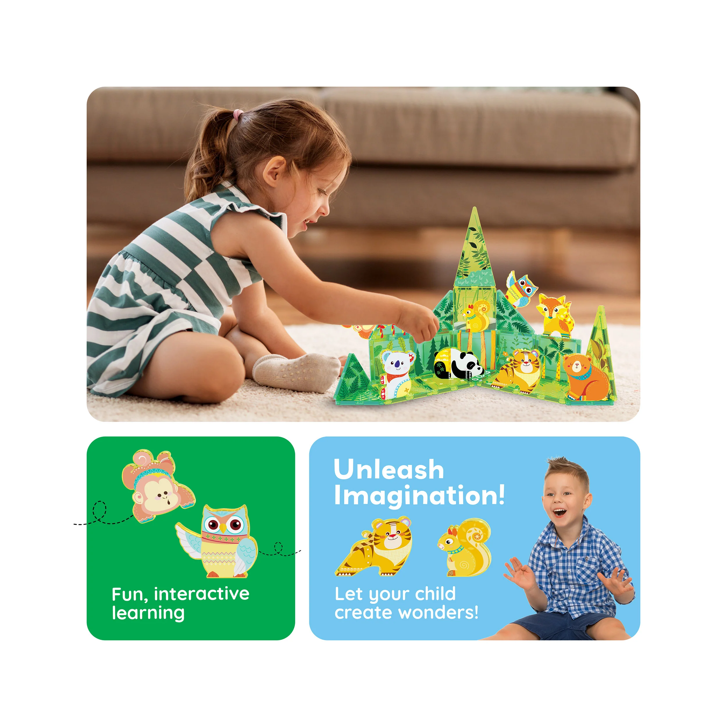 PicassoTiles Magnet Tile Building Blocks 8 Forest Animal Action Figures - Image 5